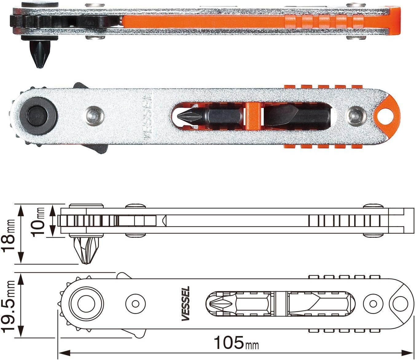 Vessel TD-75 Ultra Thin Plate Ratchet Screwdriver Straight Type image number 6