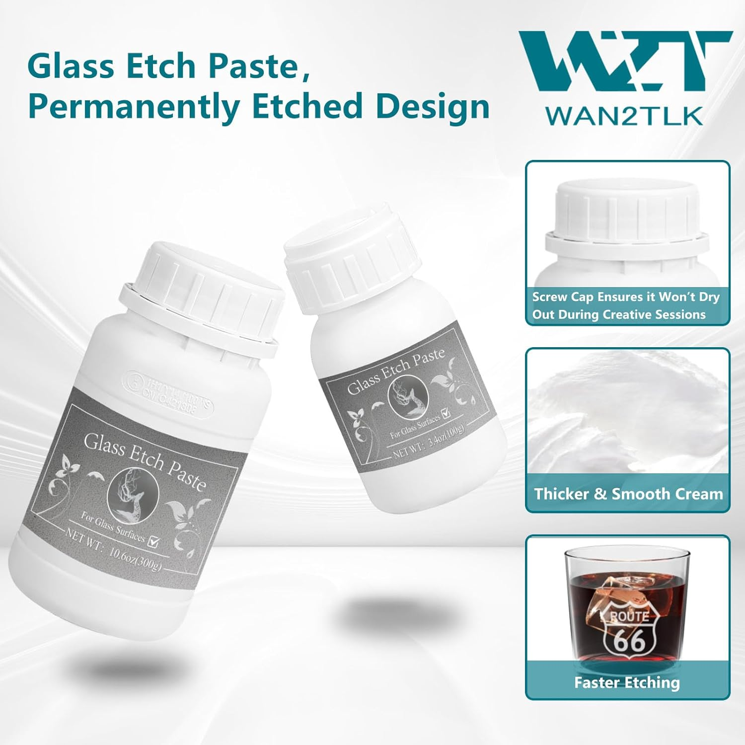 WAN2TLK 300G Glass Etching Paste Set, Etching Paste for Glass, DIY Art Craft Supplies to Create Stunning Designs on Glass Surfaces image number 1