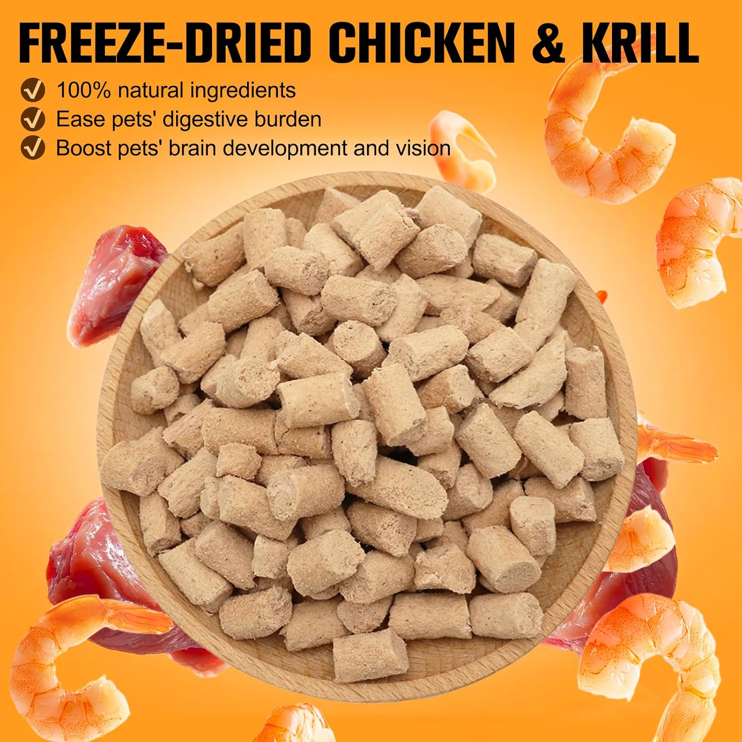 Premium Freeze-Dried Chicken & Krill Pet Food, 100G Pack, 100% Natural Ingredients, High Protein & Omega-Rich, Easy to Digest, Ideal for Cats & Dogs image number 1