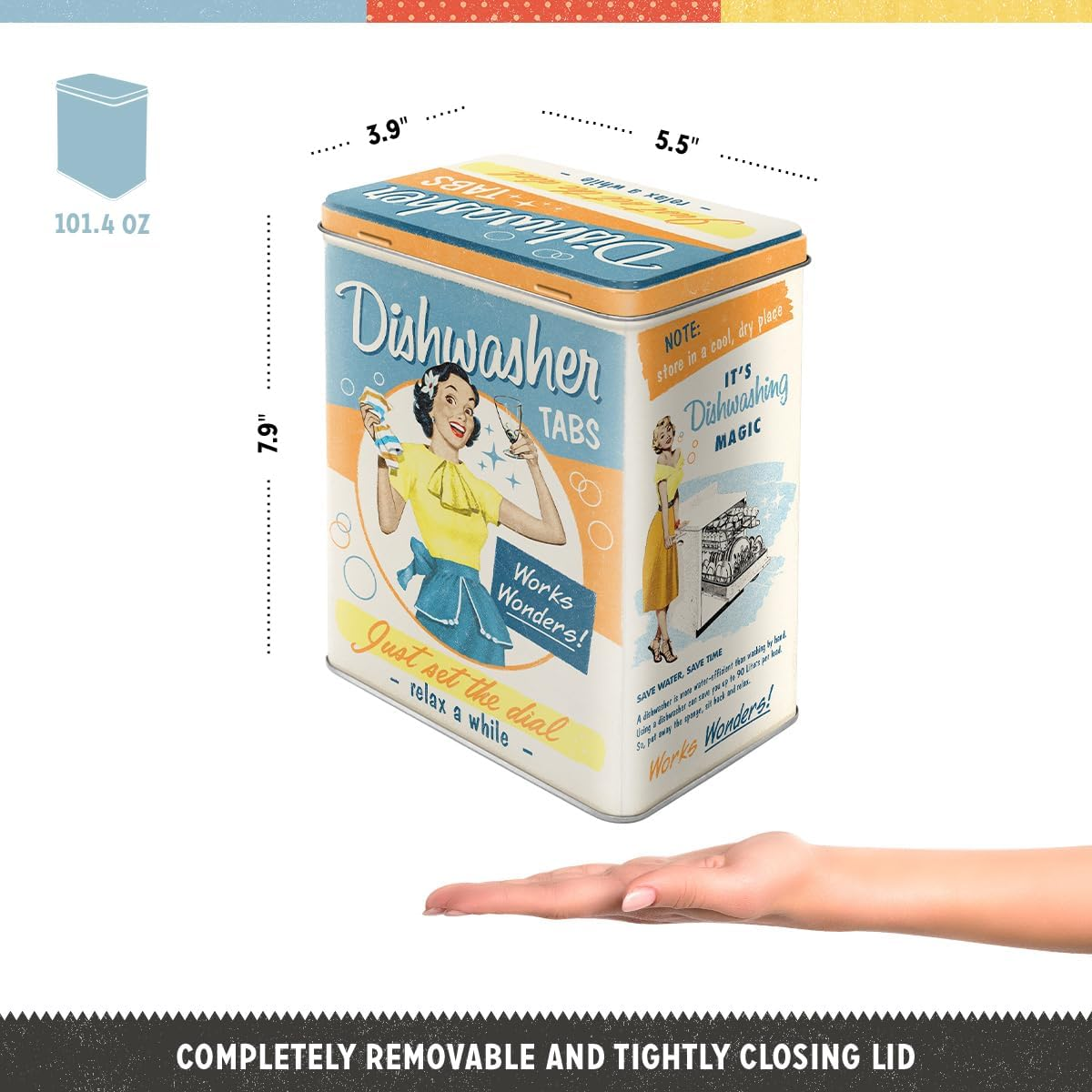 Nostalgic-Art Retro Storage Jar L, 3 L, Dishwasher Tabs - Gift Idea for Nostalgia Fans, Large Tin Tin, Vintage Design image number 3