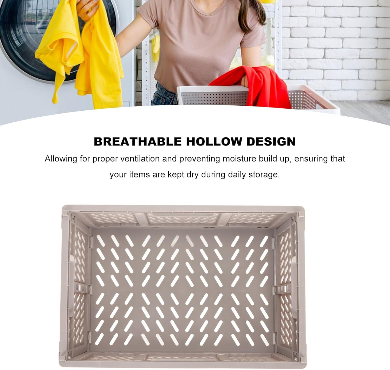 Large Capacity Storage Crate, Collapsible Storage Crate Made from Plastic for Office Laundry, Kids Toys, with Hollow Design Handle image number 2