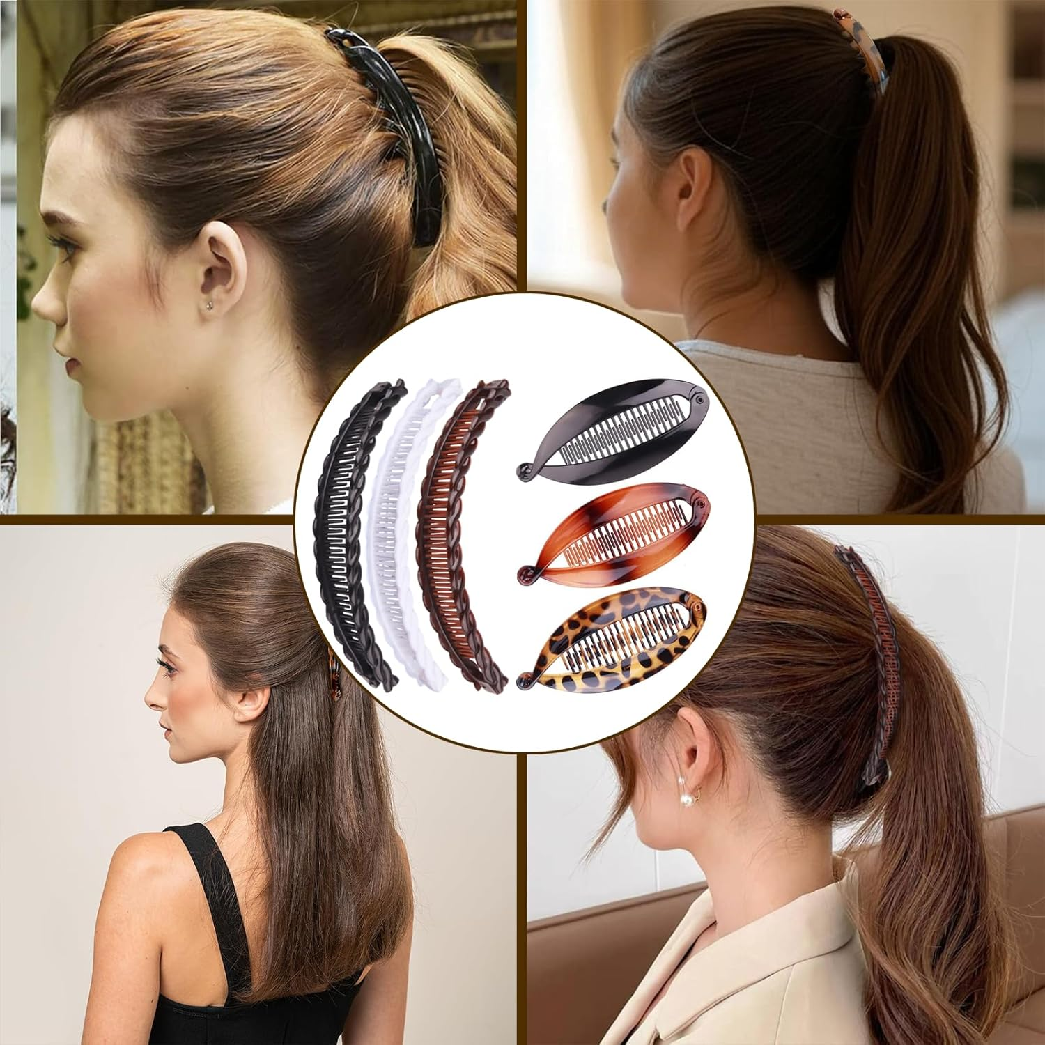 Pack of 6 Banana Clips, Banana Clip Hair, Thin Hair for Women, Long, Stylish Banana Hair Clip, Fishtail Hair Clip for Thick Hair, Elegant Hair Accessories image number 4