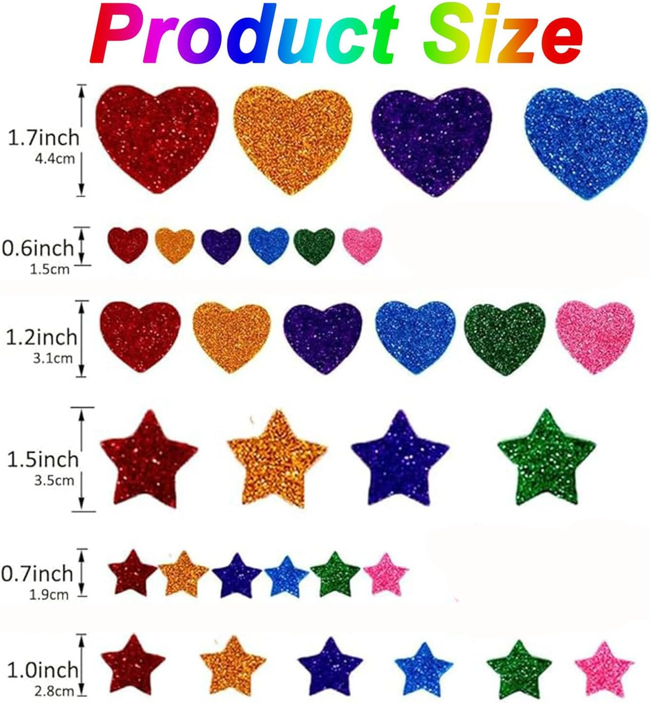 Mtxorvix 300Pcs Colorful Glitter Foam Stickers Self-Adhesive Stars & Mini Hearts - Crafts Supplies for Greeting Cards, Home Decoration, Valentine'S Day DIY Decorative Stickers image number 4