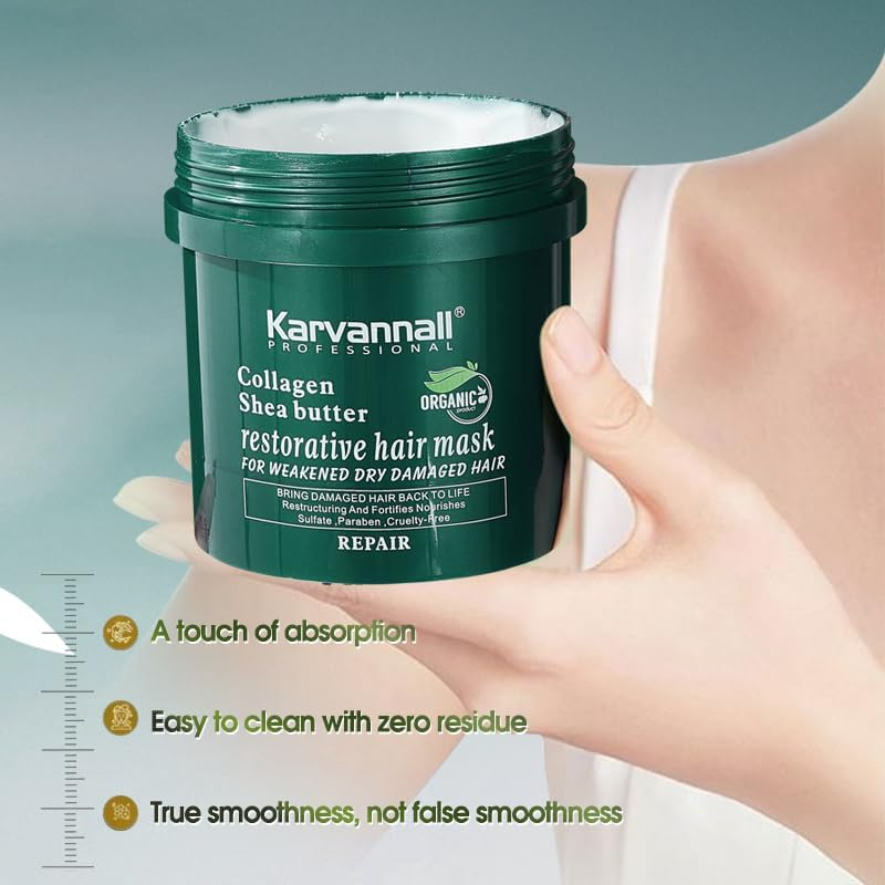 Karvannall Professional Collagen Shea Butter Restorative Hair Mask, 500Ml, for Weakened Dry Damaged Hair, Sulfate Paraben Free image number 1