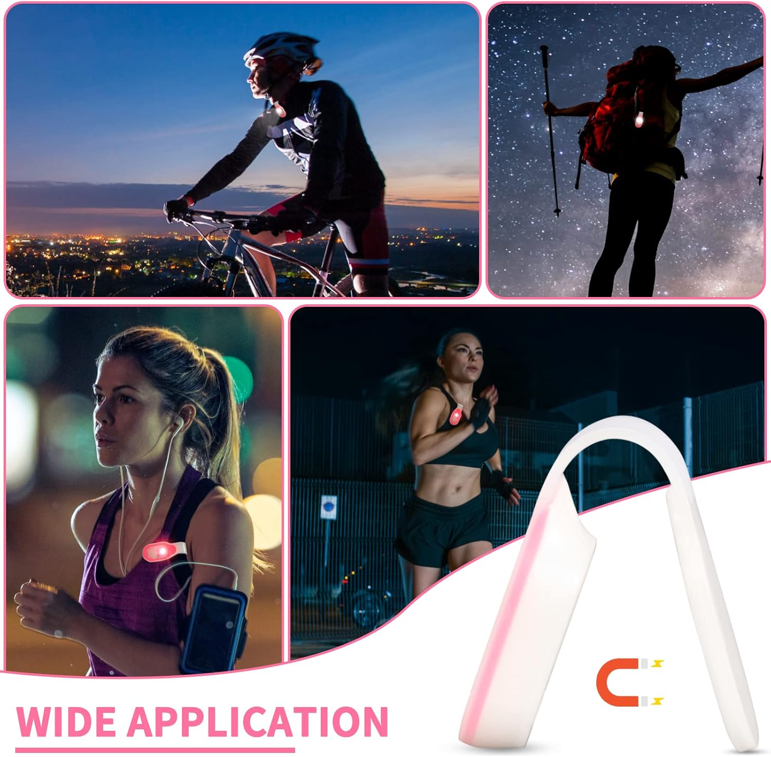 Rechargeable Nursing Night Light Nurse Nightshift Hands Free Emergency LED Flashlight Clip on Running Lights for Walking Running Pets Outdoor Emergency(Pink) image number 3