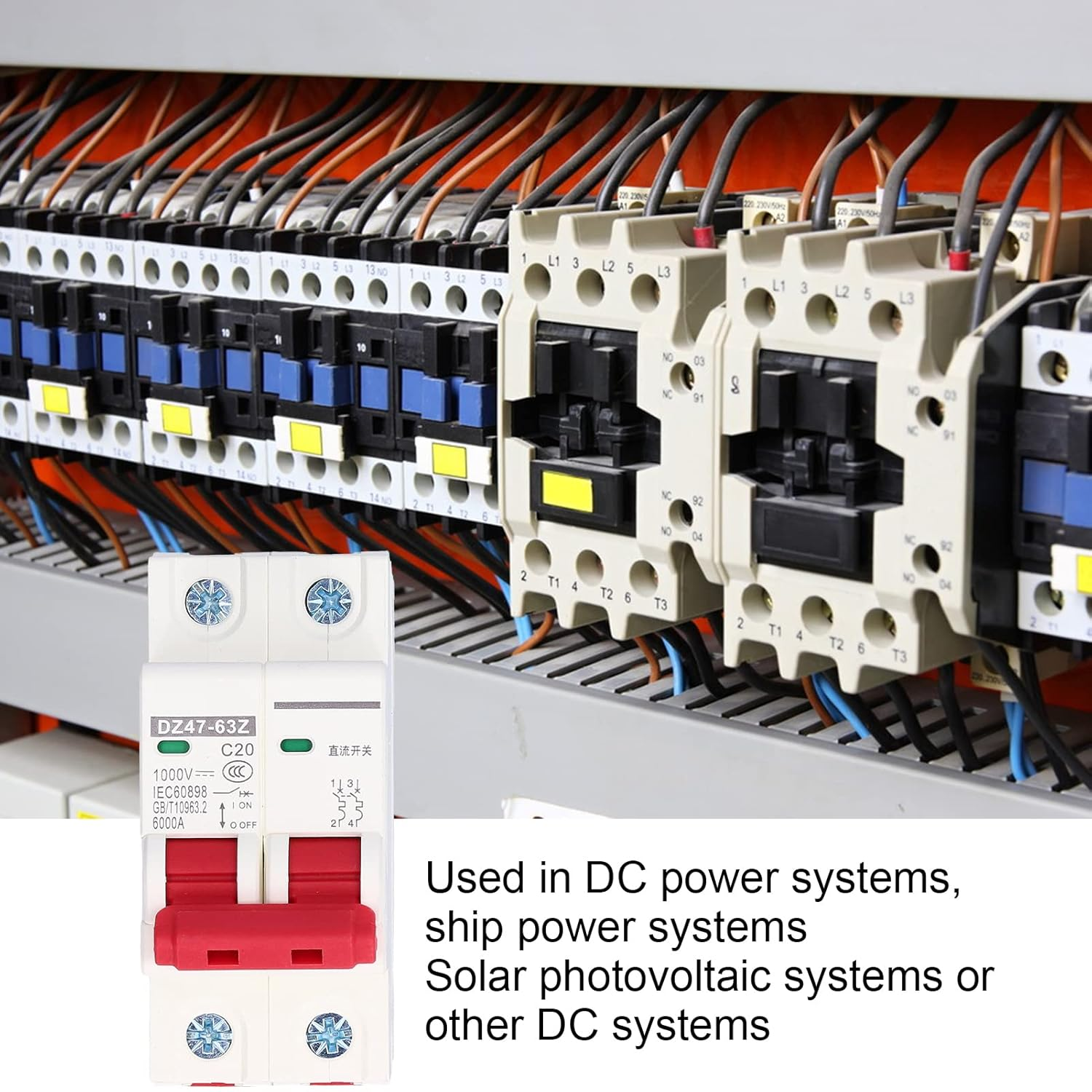DC Miniature Circuit Breaker, Din Rail Mount Disconnect Switch Low Voltage Breaker Protector Thermal Magnetic Trip 2 Pole 1000V 20 Amp Isolator Suitable for Solar Panels Grid System image number 6