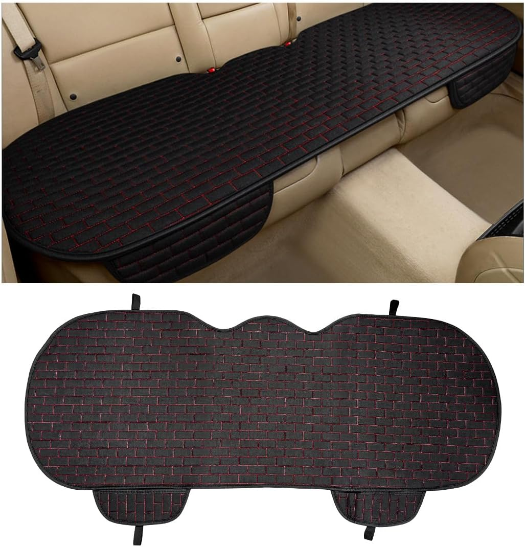 KVAEY Linen Back Car Seat Cover, Anti-Slip Long Bottom Rear Seat Cover Protector with Storage Pockets, Breathable Linen Rear Bench Seat Protector Cushion Pad for Most Vehicles (Beige, Front)