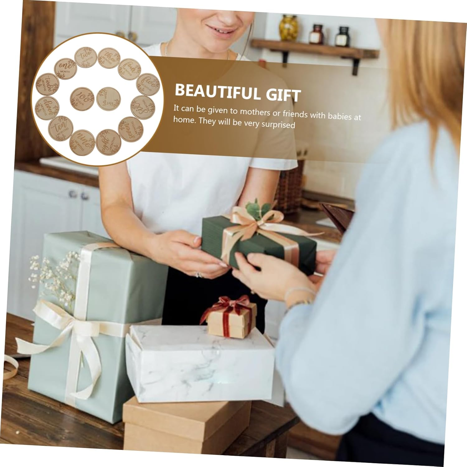 VANZACK 12Pcs Wooden Growth Commemorative Cards Milestone Photo Props for Newborns Creative Design with Unique Grain for Capturing Precious Moments image number 5