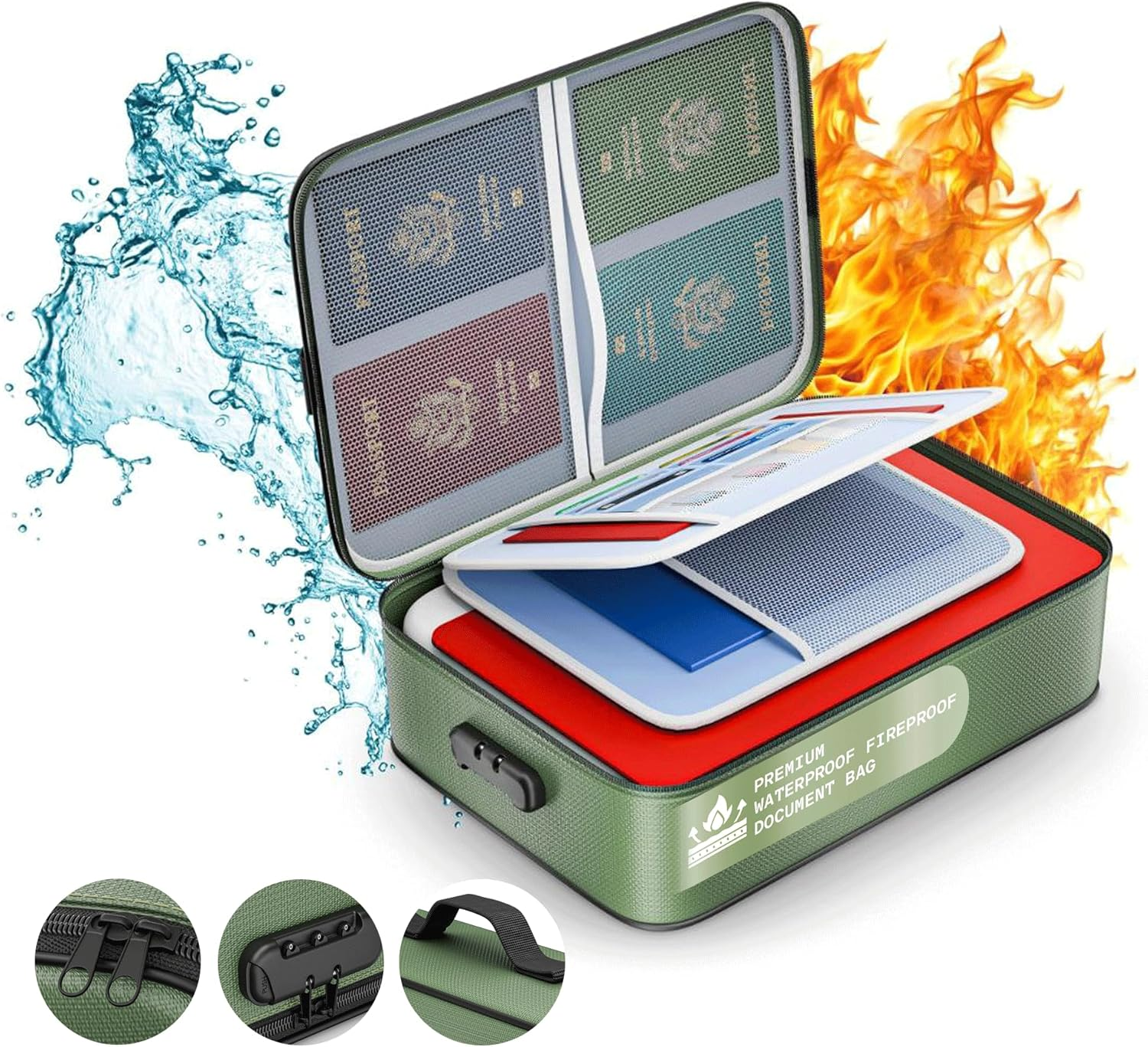 Revolex Waterproof Document Bag &ndash; Fireproof A4 Document Organizer & Storage Folder for Important Papers with 20 Pouches, Secure Bag Case with Lock for Home and Office Use image number 2