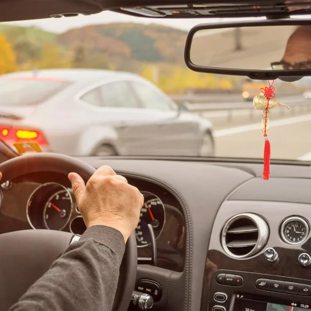 Brass Good Luck Wu Lou Cucurbit Statue Feng Shui Hu Lu Gourd Treasure Peaceful Collectible Figure for Taoist Housewarming Gifts Home Office Car Decoration Ornament Garden Decor Health Prosperity image number 5