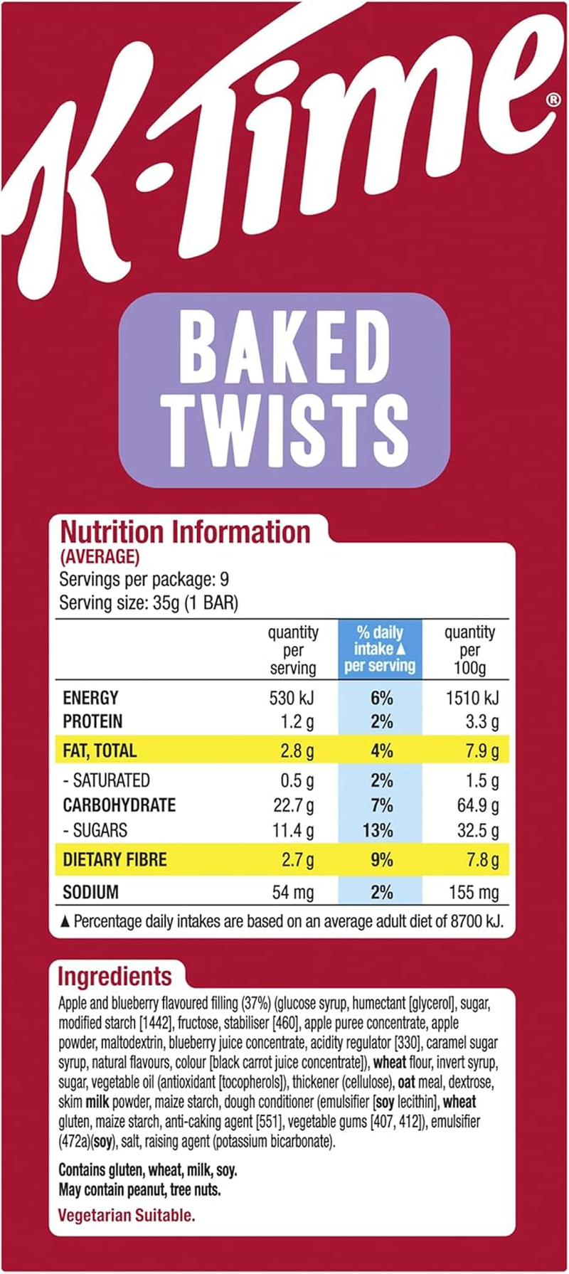 Kellogg'S K-Time Baked Twists Apple and Blueberry Flavoured Snack Bars, 9-Pack image number 6