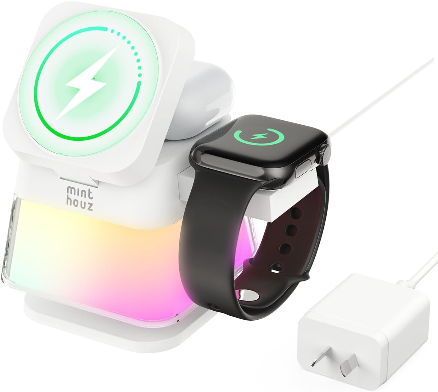 Minthouz 3 in 1 Wireless Charger Tower, Wireless Charging Station with Multi-Color Light for Magsafe Magnetic Charger, Phone Charger Stand for Multiple Devices,For Iphone 17-12 Series, Iwatch, Airpods image number 5
