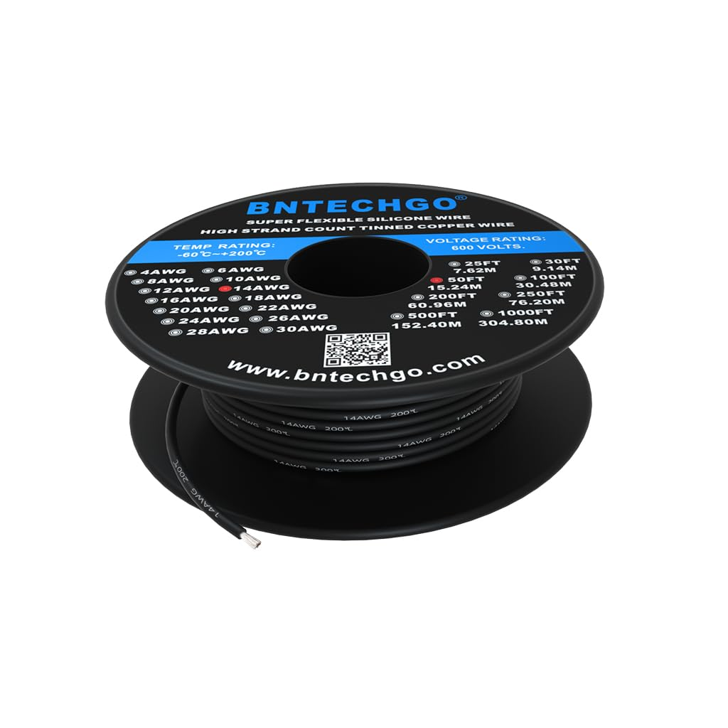 BNTECHGO 14 Gauge Silicone Wire Ultra Flexible 20 Feet High Temp 200 Deg C 600V 14 AWG Silicone Wire 400 Strands of Tinned Copper Wire Stranded Wire Model Battery Cable Black and Red Each Color 10 Ft