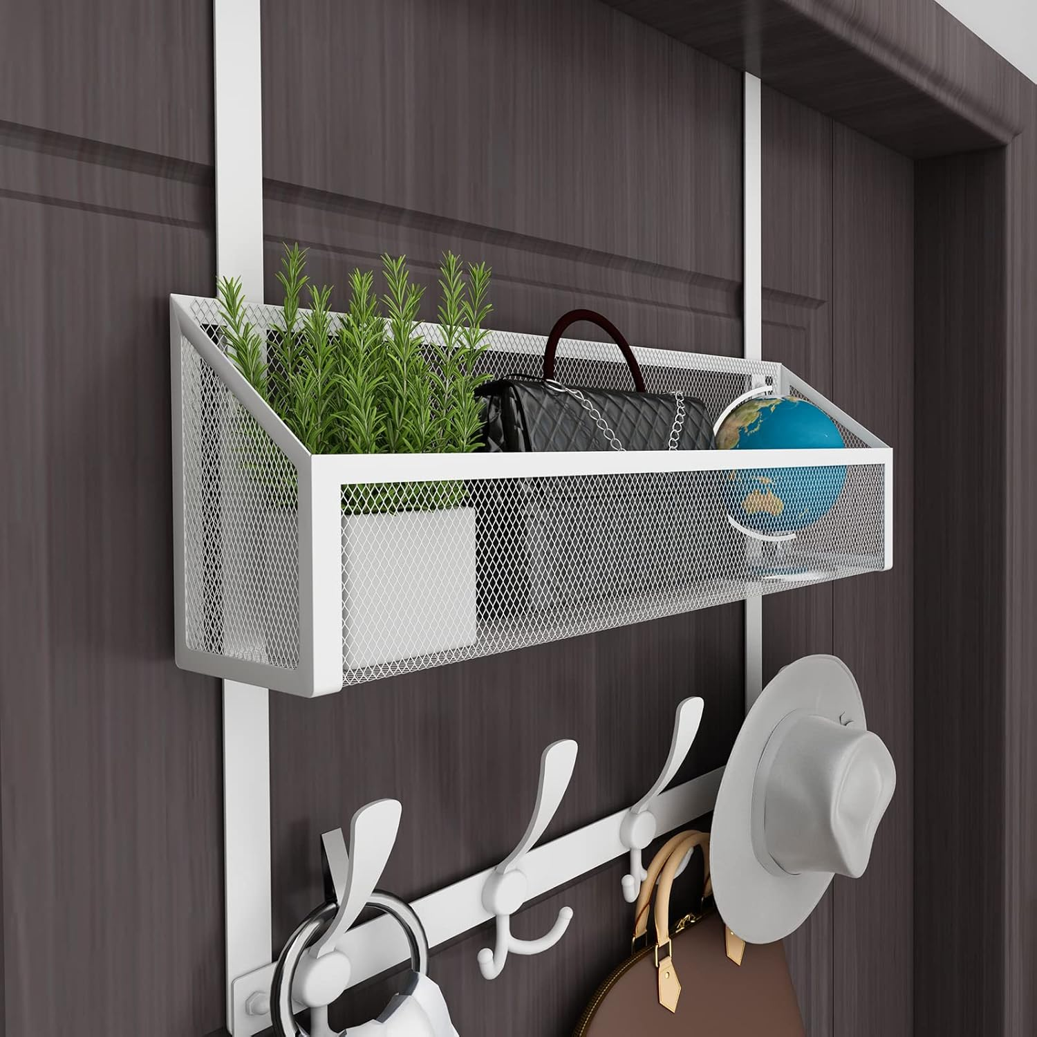 Kaiferty over the Door Hooks Organizer, Door Hanger Towel Rack Mesh Basket with 12 Hooks,Over the Door Storage Coat Hooks behind Door Organizer for Bathroom,Bedroom,Kitchen,Office(White) image number 1