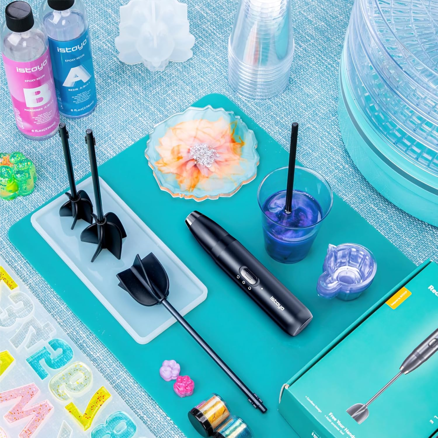 ISTOYO Rechargeable Resin Mixer, Epoxy Mixer for Saving Your Wrist, Epoxy Resin Mixer, Resin Stirrer for Resin Molds, Resin Supplies, Resin, Silicone Molds Mixing, DIY Crafts (Included 4 Pcs Paddles) image number 3