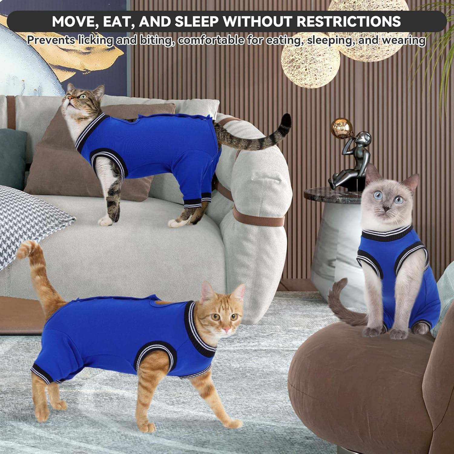 Lelepet Cat Recovery Suit for Hind Legs, Surgery Recovery Suit for Cats after Surgery, Anti-Licking E-Collar Alternative Post Surgery, Long Rear Sleeve Wound Cover Abdomen Kitten Onesie, Royalblue XL image number 6