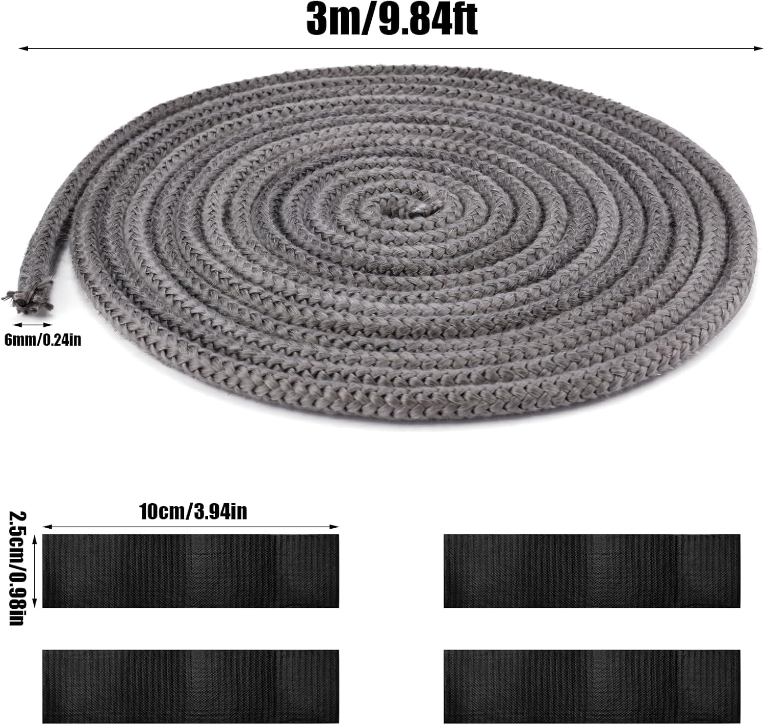 Fireplace Seal Rope, 0.24Inx9.84Ft Graphite Impregnated Fiberglass Rope Seal Gasket Replacement Wood Stove Door Gasket for Fireplaces Stoves Wood Burning image number 2