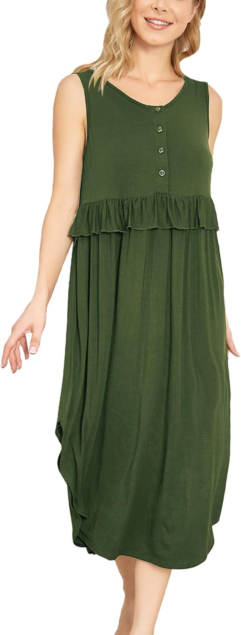 KEOYA Women'S Maternity Nursing Dress Stretchy Sleeveless Breastfeeding Long Dresses Button Front Nursing Clothes