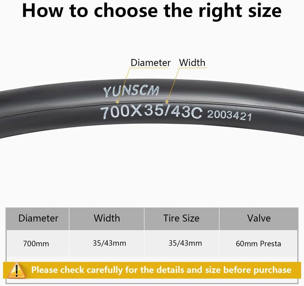 Yunscm 2 Pcs,Heavy Duty 700X38C Bike Tubes,700X35/43C Bike Inner Tubes Presta Valve 60Mm,Ideal for High Wheel Rims,Compatible with 700X35C/38C/40C/42C Road Bike and off Road Bike image number 1