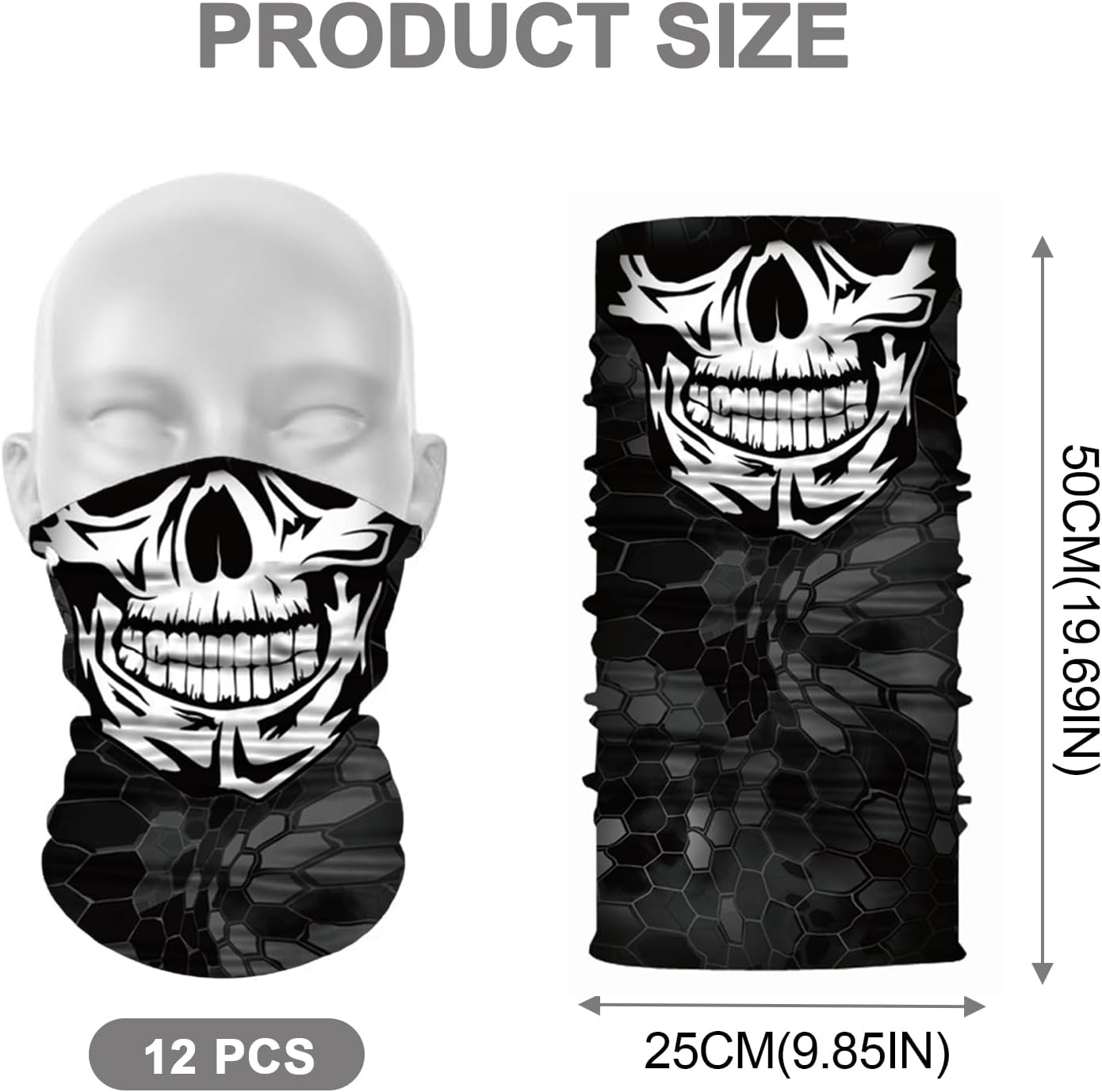 12PCS Multi Purpose Skull Neck Gaiters, Motorcycle Face Mask UV Protection, Unisex Suitable, for Halloween Carnival Parties and Outdoor Activities