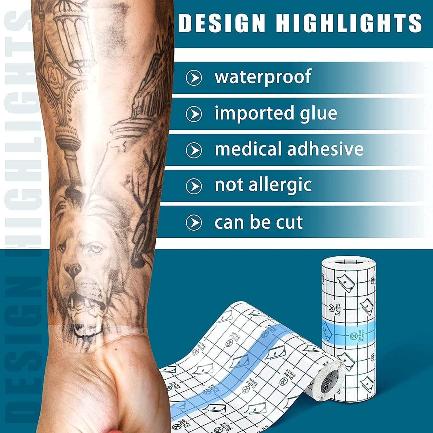 Tattoo Aftercare Bandage Roll Waterproof Transparent Film Second Skin Bandage for Tattoo Initial Healing and Skin Repair Adhesive Tattoo Supply Wrap (6 in X 5 Yd Roll) image number 2