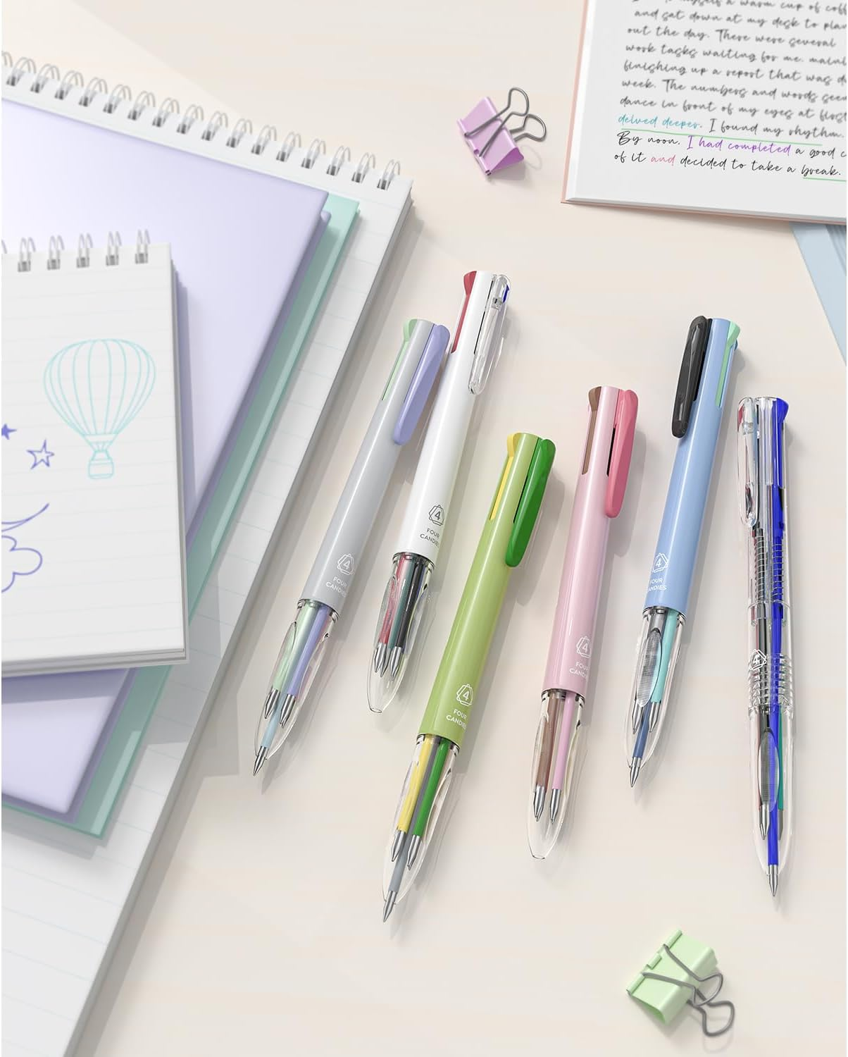 Four Candies 6 PCS Multicolor Pen, 0.5Mm Colored Pens, 4-In-1 Multicolor Ink Pens, 18 Colors Retractable Ink Pens for Office, School Supplies image number 3