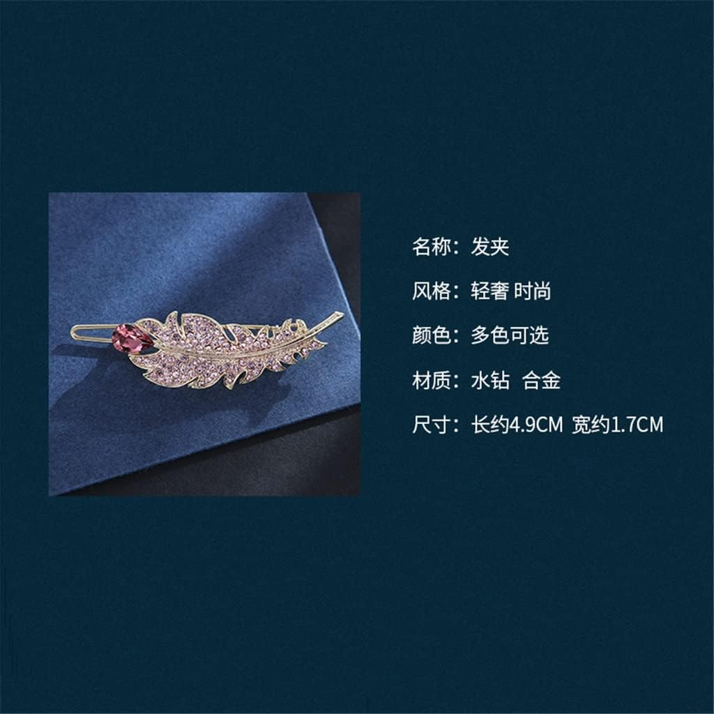 Rhinestone Hairpin,Crystal Barrette,Curl Hair Clip,Korean Trend Feather Side Clip Wild Rhinestone Clip Adult Headwear Hairpin Female Hairpin Hair Accessories (Color : A, Size : 4.9 * 1.7Cm) image number 4
