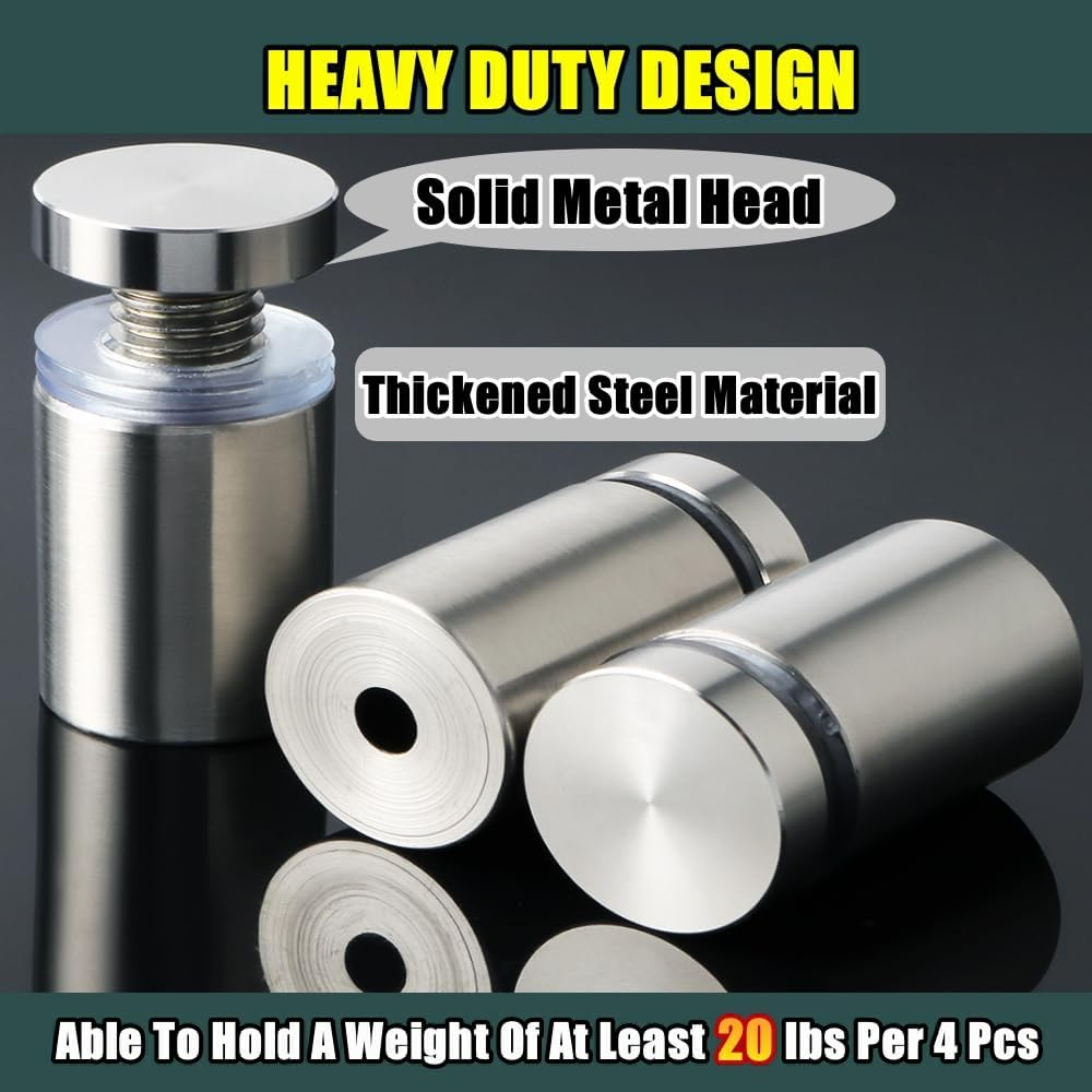 Alise 3/4"X1" Sign Standoff Screws,Wall Mount Glass Standoff Advertising Nail for Hanging Acrylic Picture Frame Glass Acrylic Signs,Stainless Steel Sign Mounting Bracket Hardware,Brushed,Pack of 8 - Black image number 2