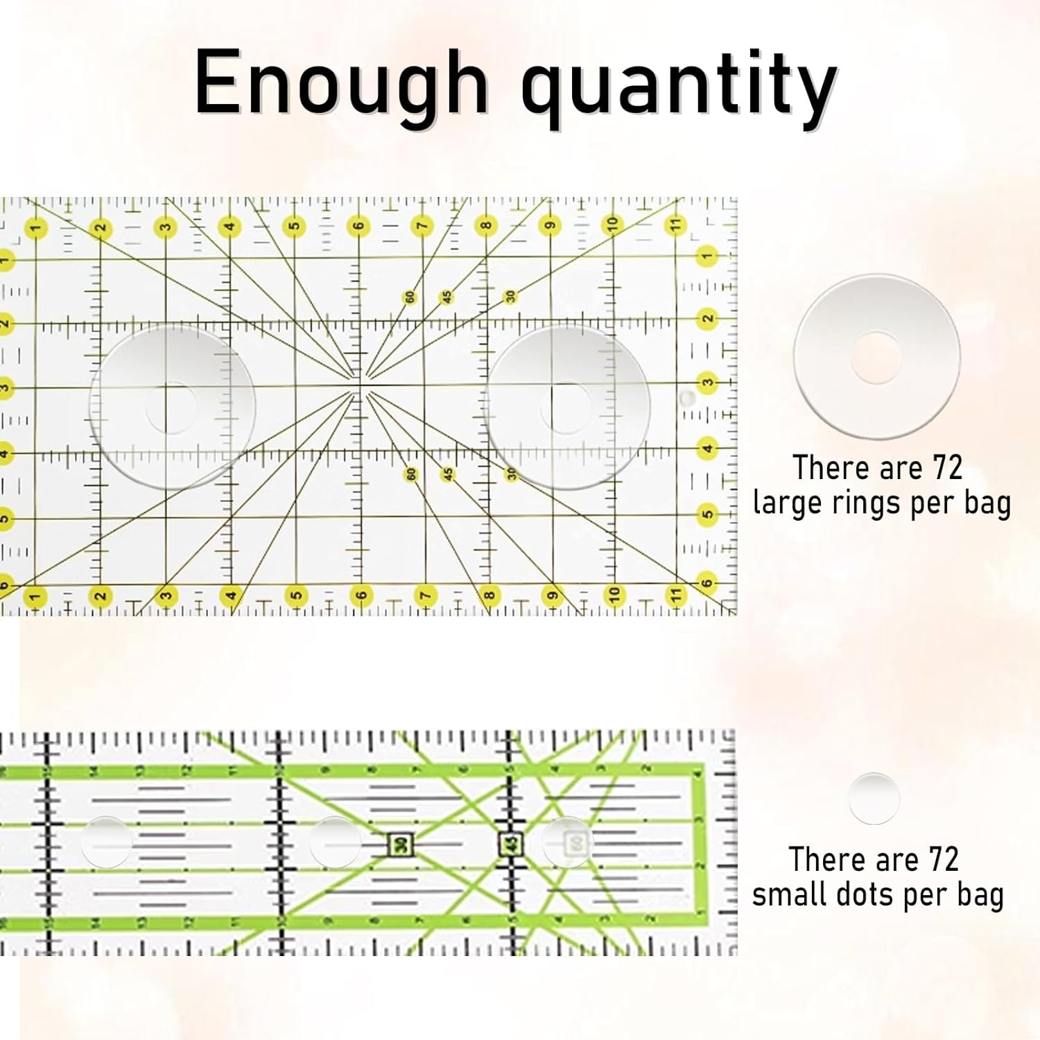 72Pcs Non-Slip Silicone Grips for Quilt Templates, Quilting Rulers, Sewing Rulers - Adhesive Backing Rings image number 2
