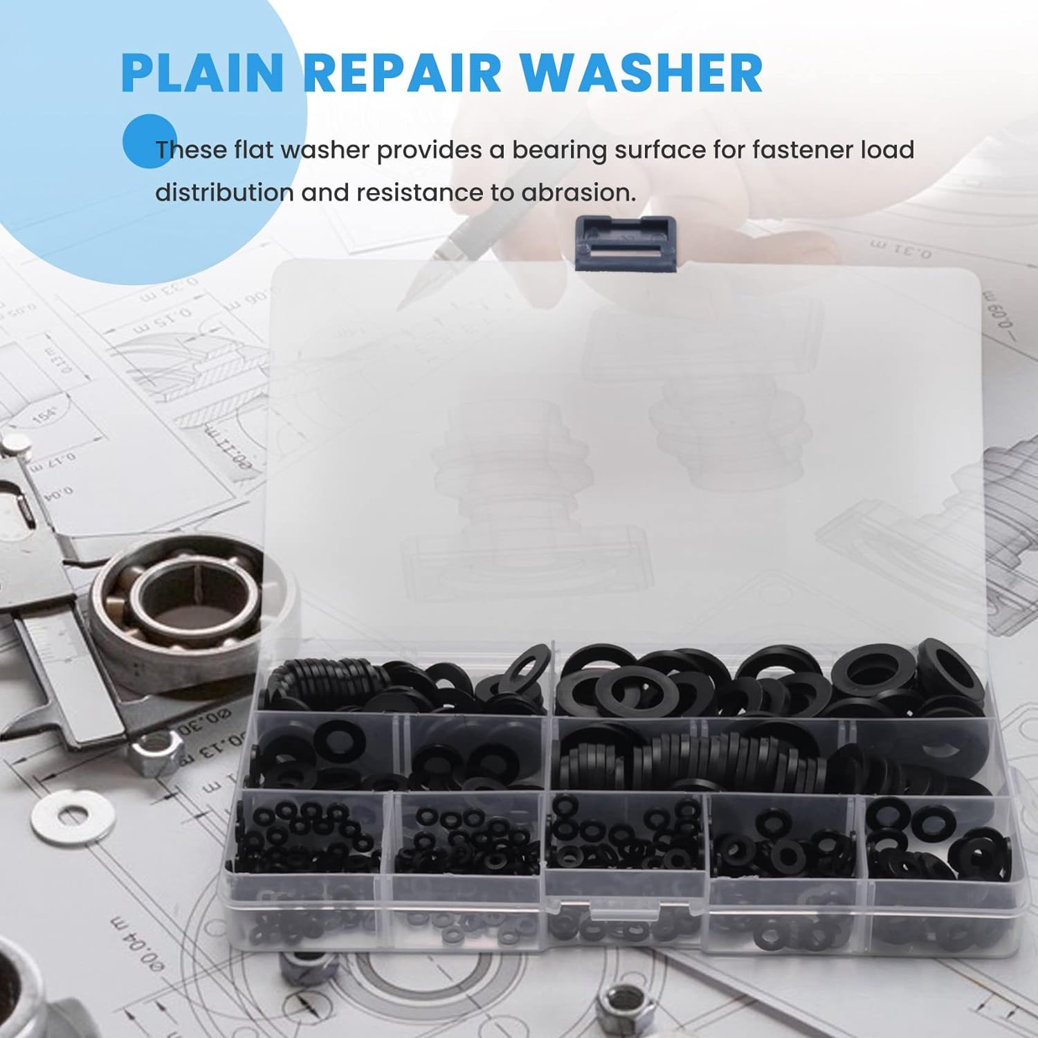 Spacesea 600Pcs Black Nylon Flat Washer Assortment Kit for M2 M2.5 M3 M5 M6 M8 M10 Plain Repair Washer Furniture Gasket Kit image number 4