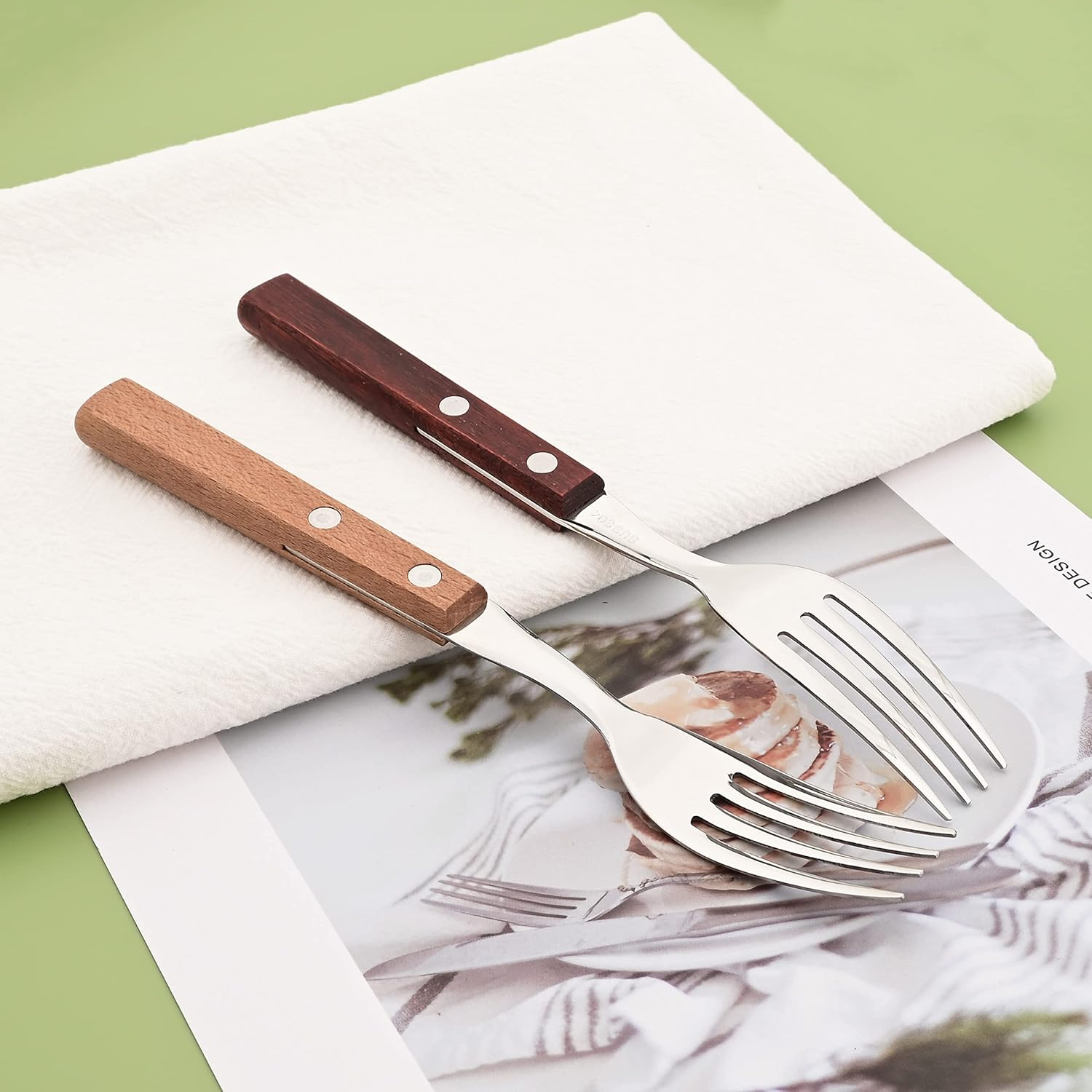 Uniturcky Dinner Forks Set of 8, 304 Stainless Steel Silverware Forks, Table Forks Salad Forks Set, Mirror Polishing Dinner Fork with Wooden Handle, 7.9 Inches image number 5