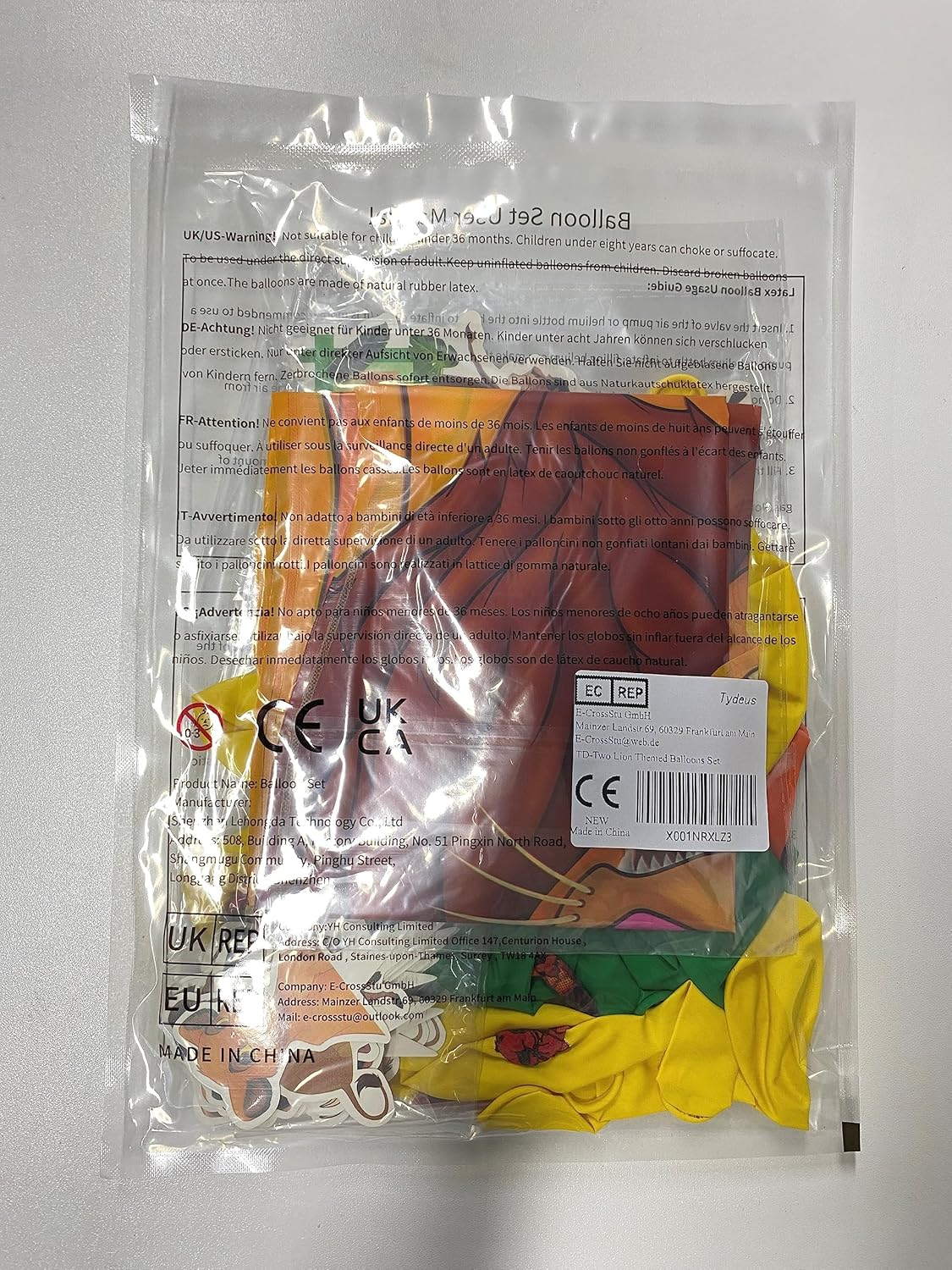 Tydeus Birthday Balloons Lion, 48-Piece Jungle Kit: 18 Cartoon Latex (6 Yellow, 6 Orange, 6 Green), 2 Foil Lion Balloons, 1 Banner, 24 Cake Decorations, Ribbon, Straw - Brown image number 2