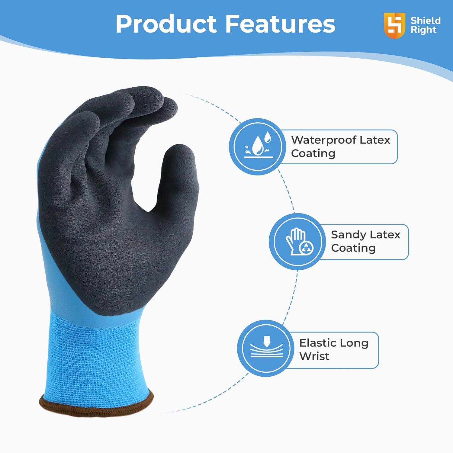 Shield Right Aquaguard Waterproof Work Gloves, 15 Gauge Double Coated Winter Work Glove, Wet & Dry Use, Liquid/Chemical & Abrasion Resistant