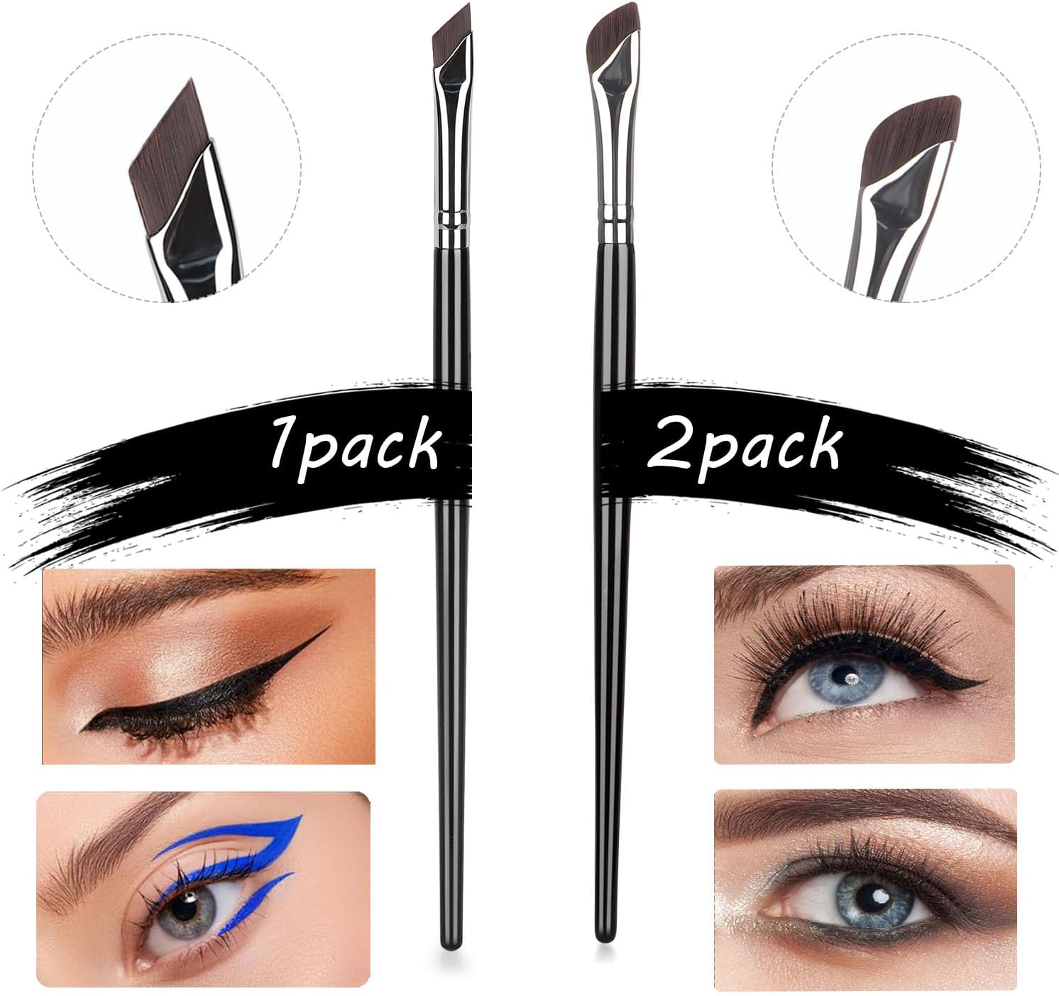 Eyeliner Brushes Kit, Fine Angled Eyeliner & Eyebrow & Concealer Brushes Set, Upgraded Ultra-Thin Sickle & Slanted Flat Angle for Beauty Cosmetic Tools (3 Pcs)