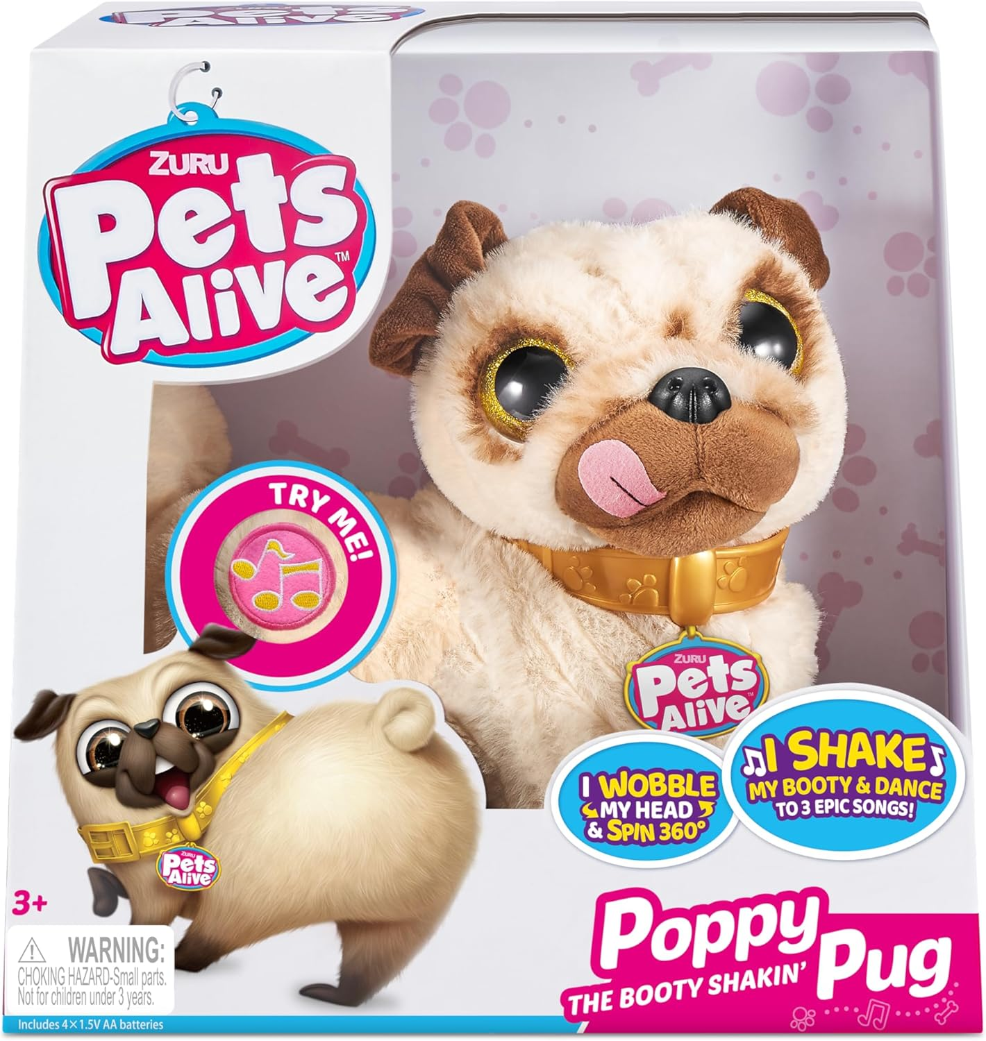 Pets Alive Poppy the Booty Shakin&rsquo; Pug &ndash; Interactive Dancing Plush Puppy by ZURU Robotic Realistic Soft Dog Plush Stuffed Animal Toy for Kids, Girls image number 2