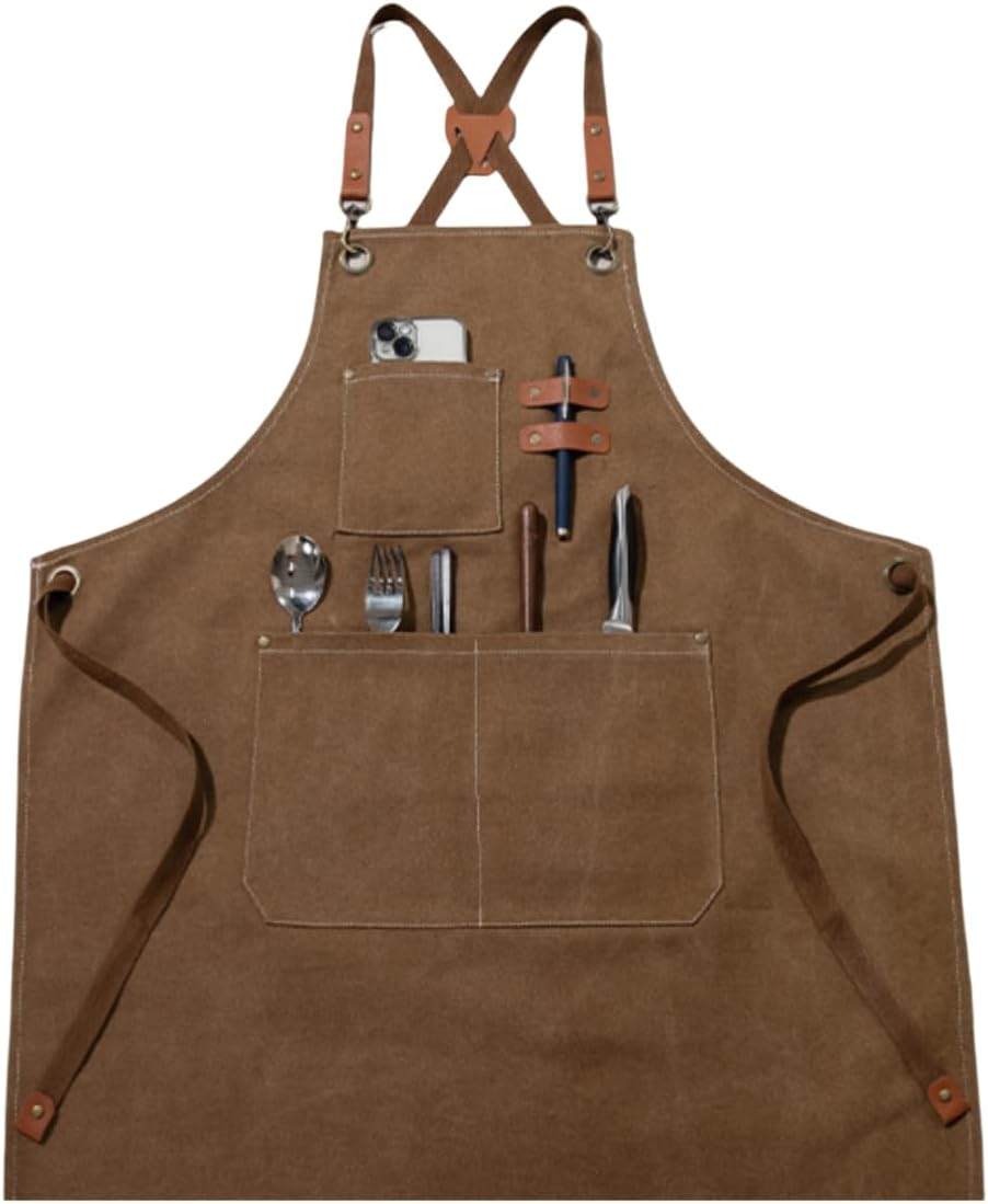 KLHCDUO Thickened Canvas Apron, Adjustable Chef'S Apron with 3 Pockets, for Men and Women, Carpentry, Paint Work Aprons, Apron Overalls, Coffee Shop Workers Dressing up Hair Salons image number 2