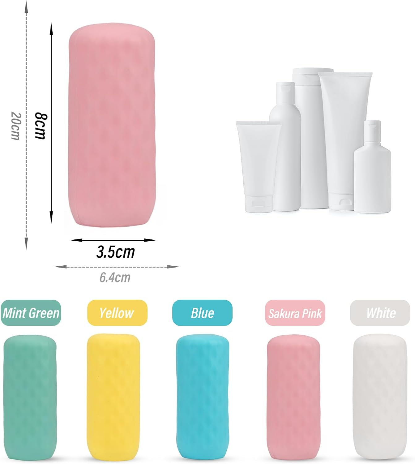 Fiohiros 10 Pack Silicone Bottle Covers, Travel Essentials for Women Men, Cruise & Plane Travel Accessories, Leak Proof for Shampoo, Lotion, Cosmetics, Fit Most Travel Size Bottles, 5 Colors image number 6