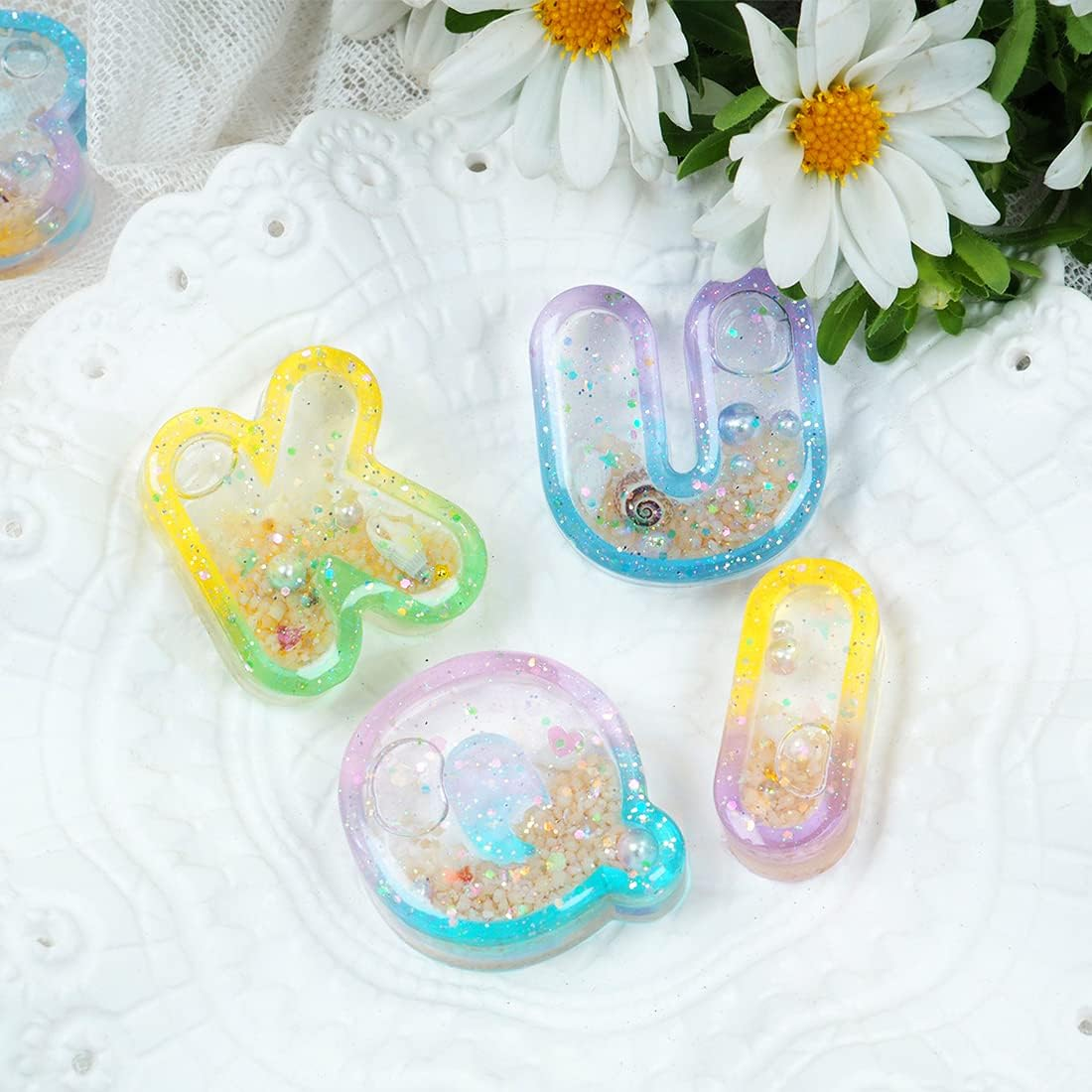 Voyyphixa Alphabet Resin Molds Resin Shaker Molds Charms Epoxy Quicksand Silicone Casting Molds with 26PCS Seal Film for Keychain Jewelry Pendant DIY Decoration Art Craft (Quicksand Mold) - Quicksand Mold image number 4