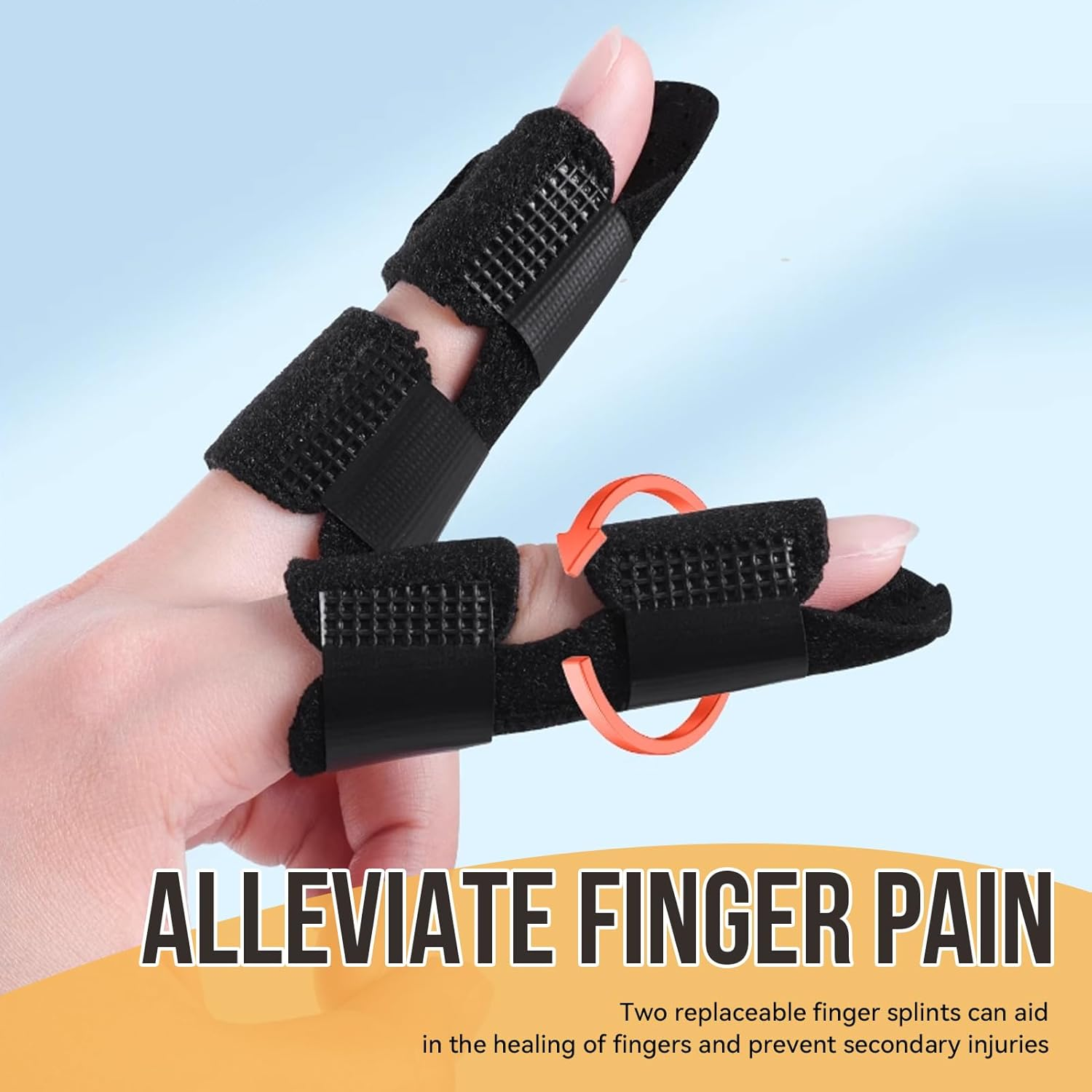 2 Pcs Finger Splints - Breathable Support Brace with Steel Plates for Index/Middle/Ring Fingers, Adjustable Straps for Trigger & Mallet Finger Support (Black) image number 1