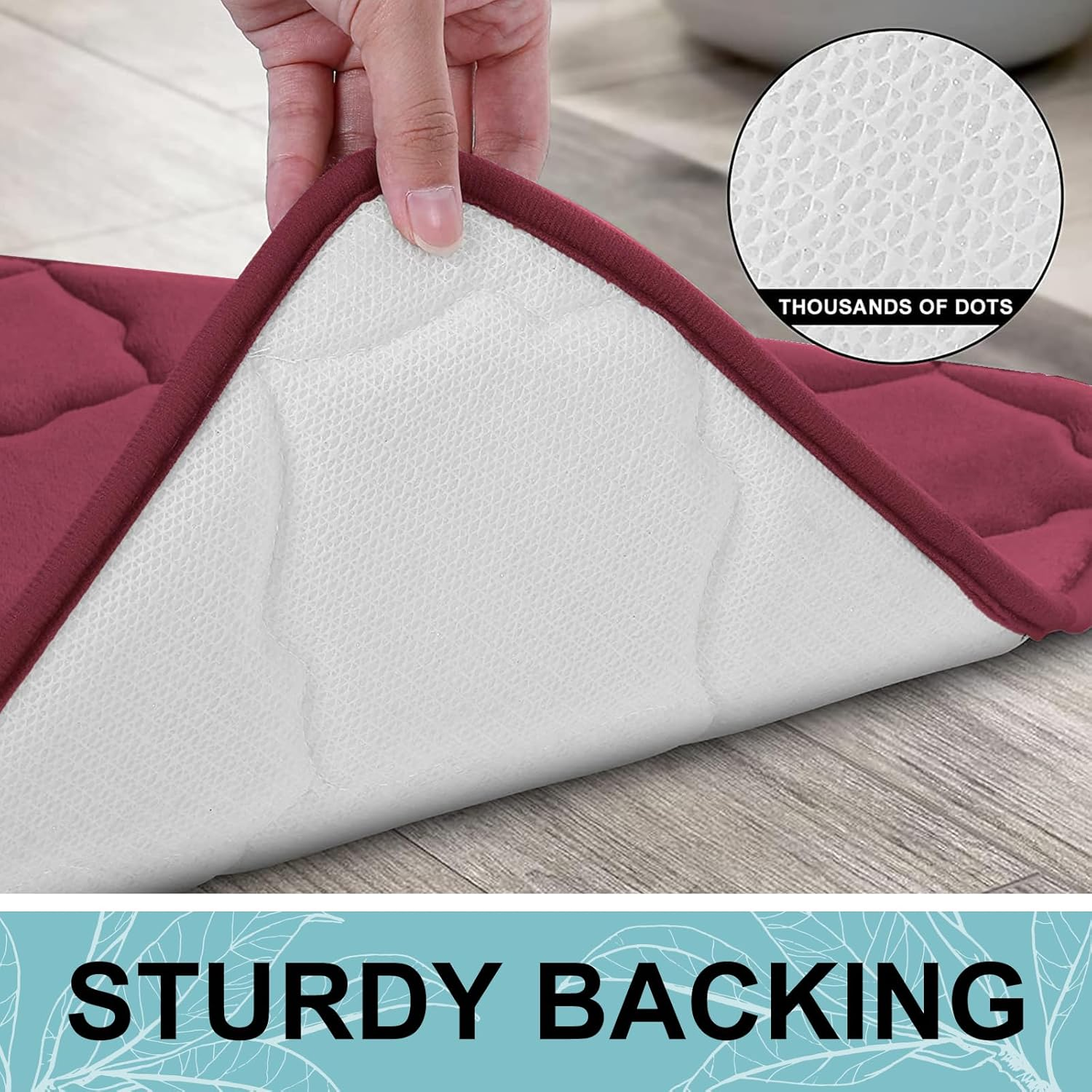 OLANLY Memory Foam Bath Mat Rug, Ultra Soft Non Slip and Absorbent Bathroom Rug, Machine Wash Dry, Comfortable, Thick Bath Rug Carpet for Bathroom Floor, Tub and Shower, 17X24, Burgundy image number 7