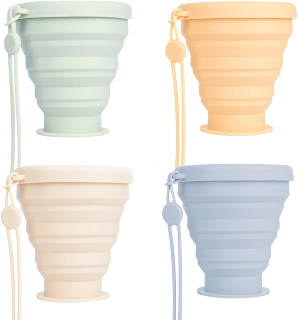 GXGM 4 Pack Collapsible Silicone Travel Mugs, Portable Camping Cups with Lids Reusable Shatterproof for Picnic, Hiking, image number 4