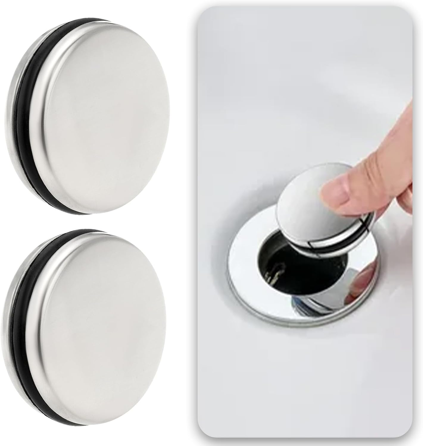 2Pcs Bath Drain Stopper 35Mm Stainless Steel Pop up Plug Sink Tap Push Button Pop Click Clack up Plug Suitable for Kitchen Bathroom Sink image number 6