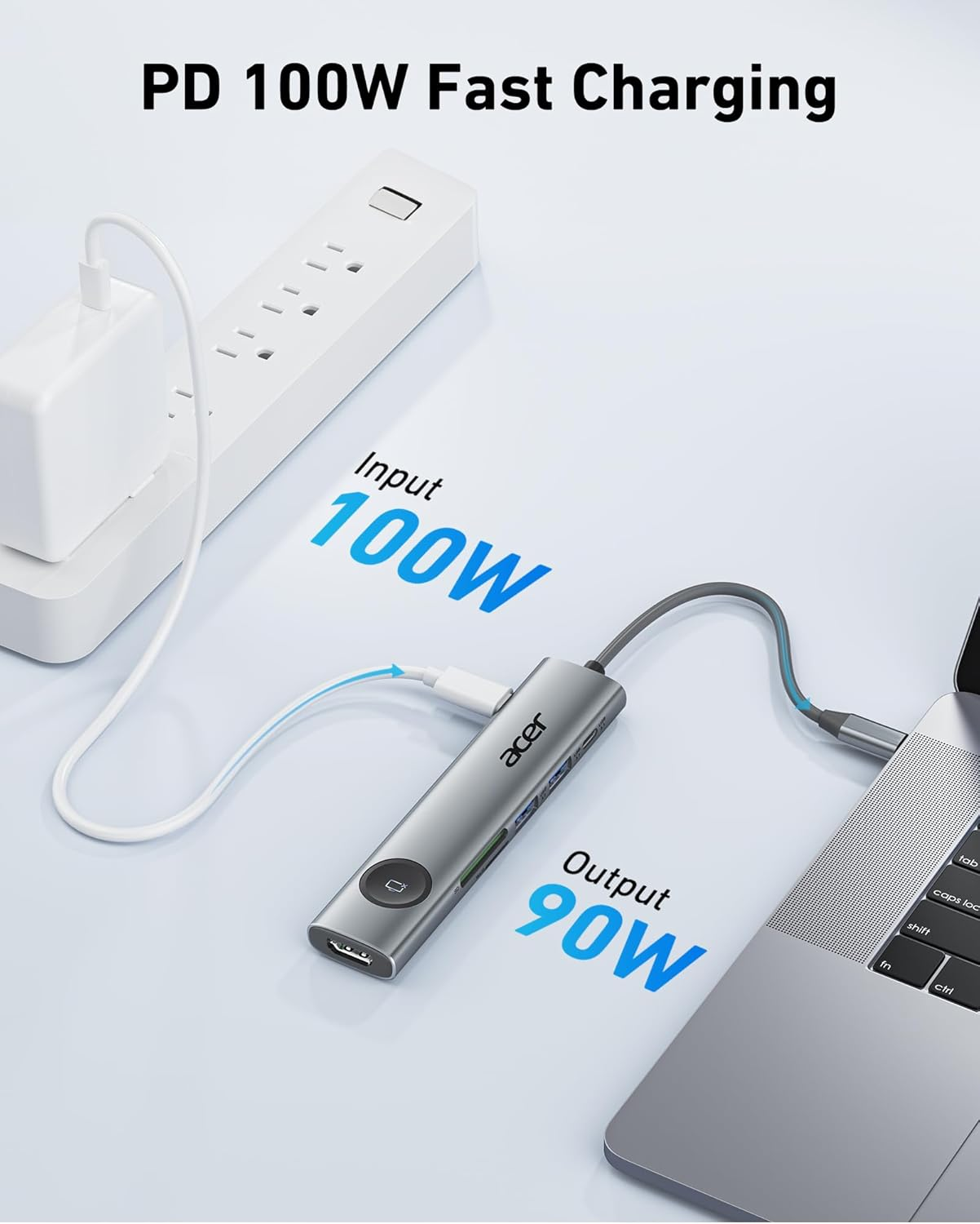 Acer USB C Hub, 7 in 1 USB C to HDMI Adapter, 4K@60Hz HDMI, 2 USB 3.1 and Type-C Data Port, 100W PD, SD Card Reader, Screen On/Off Button for Macbook Pro/Air, Ipad Pro/Air, Switch and More (Gray) - Pink image number 7