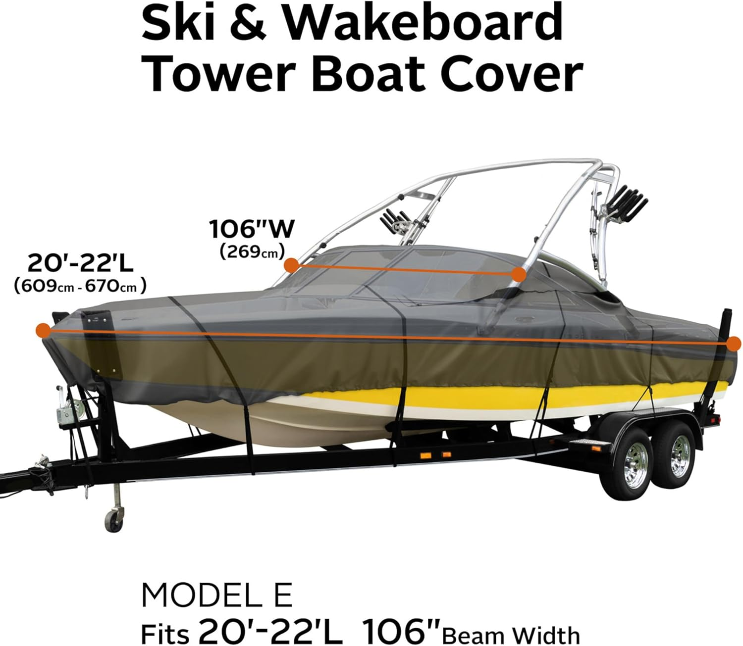 Classic Accessories Stormpro Ski & Wakeboard Tower Boat Cover, Fits Boats 20-22 Ft Long, Beam Width to 106 in Wide