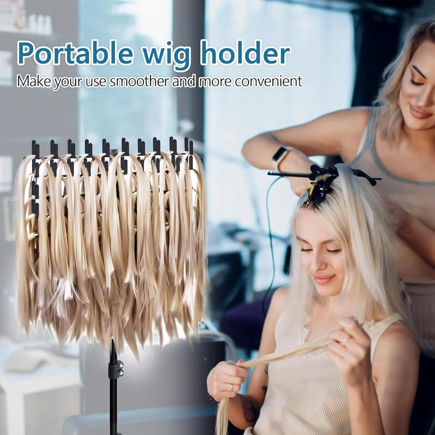 Adjustable Braiding Hair Rack, Wig Stand with 144 Pegs for Hairstylists and Braiders, Hair Extension Holder