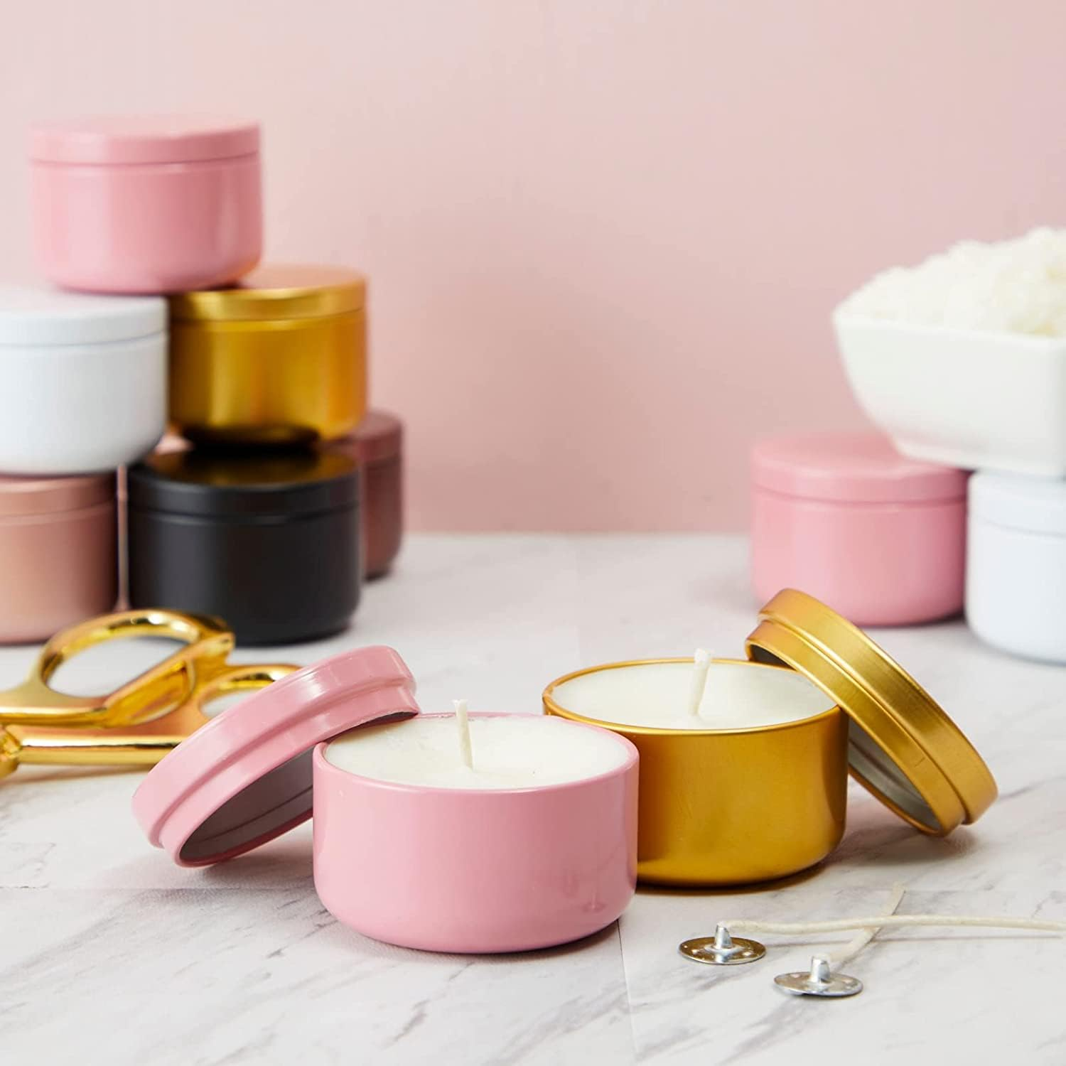 Mnixy 20 Pack 50Ml Pink Aluminum Candle Jars with Sliding Lids, Round, Solid, Snap Closure, High Temp Resistant, Reusable, DIY Candle Making, Crafts, Gift, Tea Candy Storage