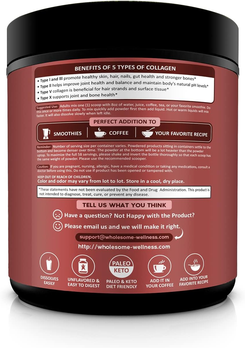 Multi-Collagen Protein Powder Hydrolyzed - Type I, II, III, V, X - Grass-Fed All-In-One Super Bone Broth + Collagen - Premium Quality Blend of Grass-Fed Beef, Chicken, Wild Fish and Eggshell Collagen image number 1