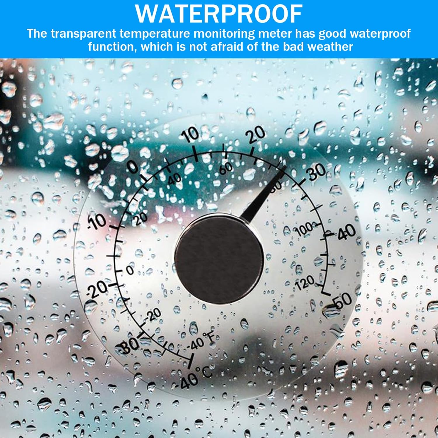 Window Thermometer, Outdoor Thermometer 4.2 Inch Stick on Thermometer Transparent Waterproof Self Adhesive Window Thermometer Easy to Read Portable Weather Thermometers for Outdoor Greenhouse, Outd image number 5