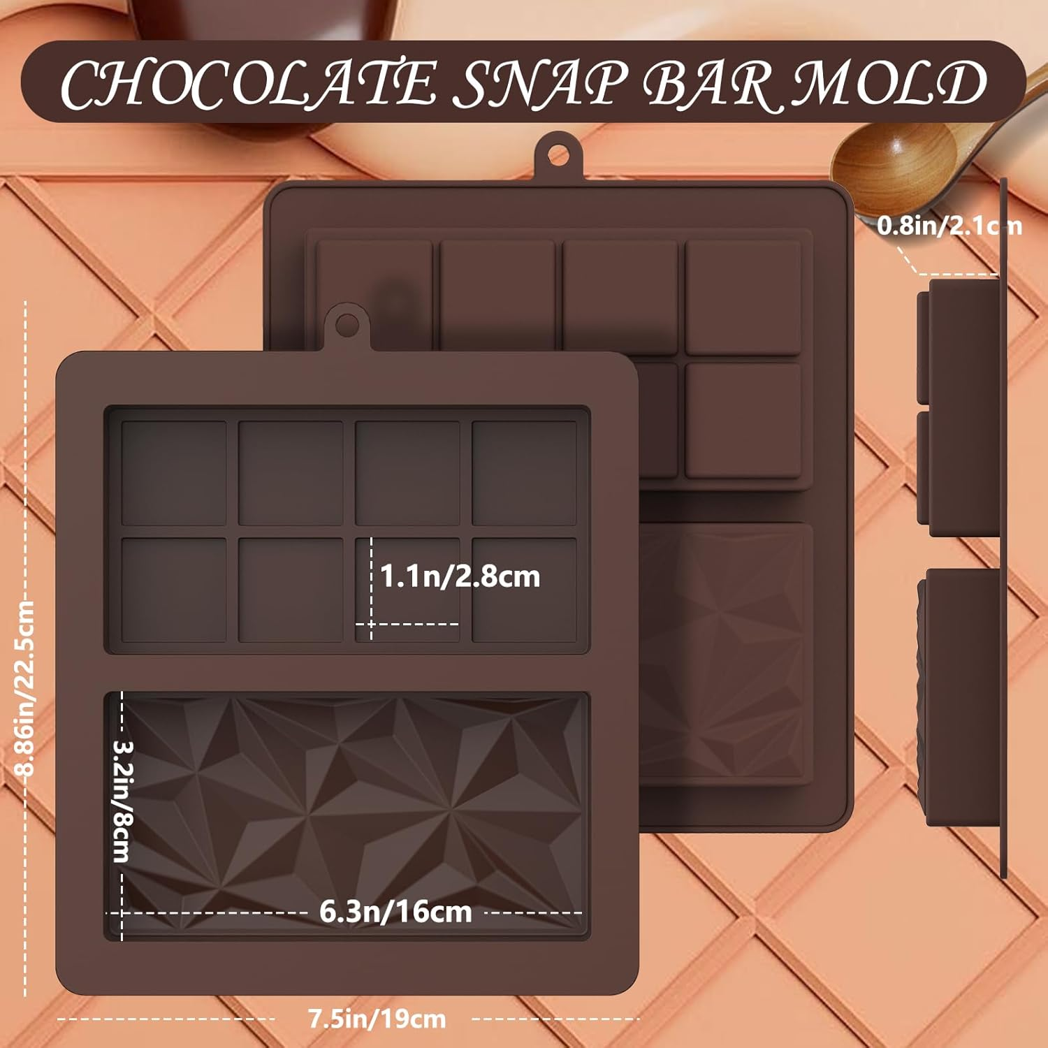 2PCS Chocolate Moulds，Geeric Dubai Deep Chocolate Bar Mold Silicone Deep Upgraded Break Apart Non-Stick Easy Release Chocolate DIY Molds Baking Molds for Wax Melts,Candy,Jell - Nine-In-One image number 3