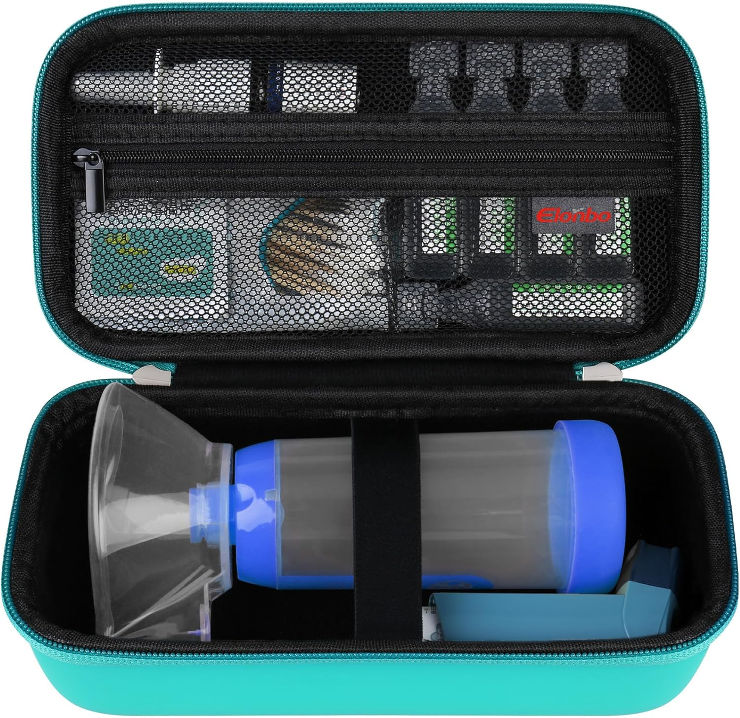 Elonbo Carrying Case ​For Asthma Inhaler, Inhaler Spacer for Kids and Adults, Masks, Inhaler Holder Asthma Travel Organize Bag, Pocket Fits Allergy Meds, Ventolin Inhaler, Blue (Case Only)